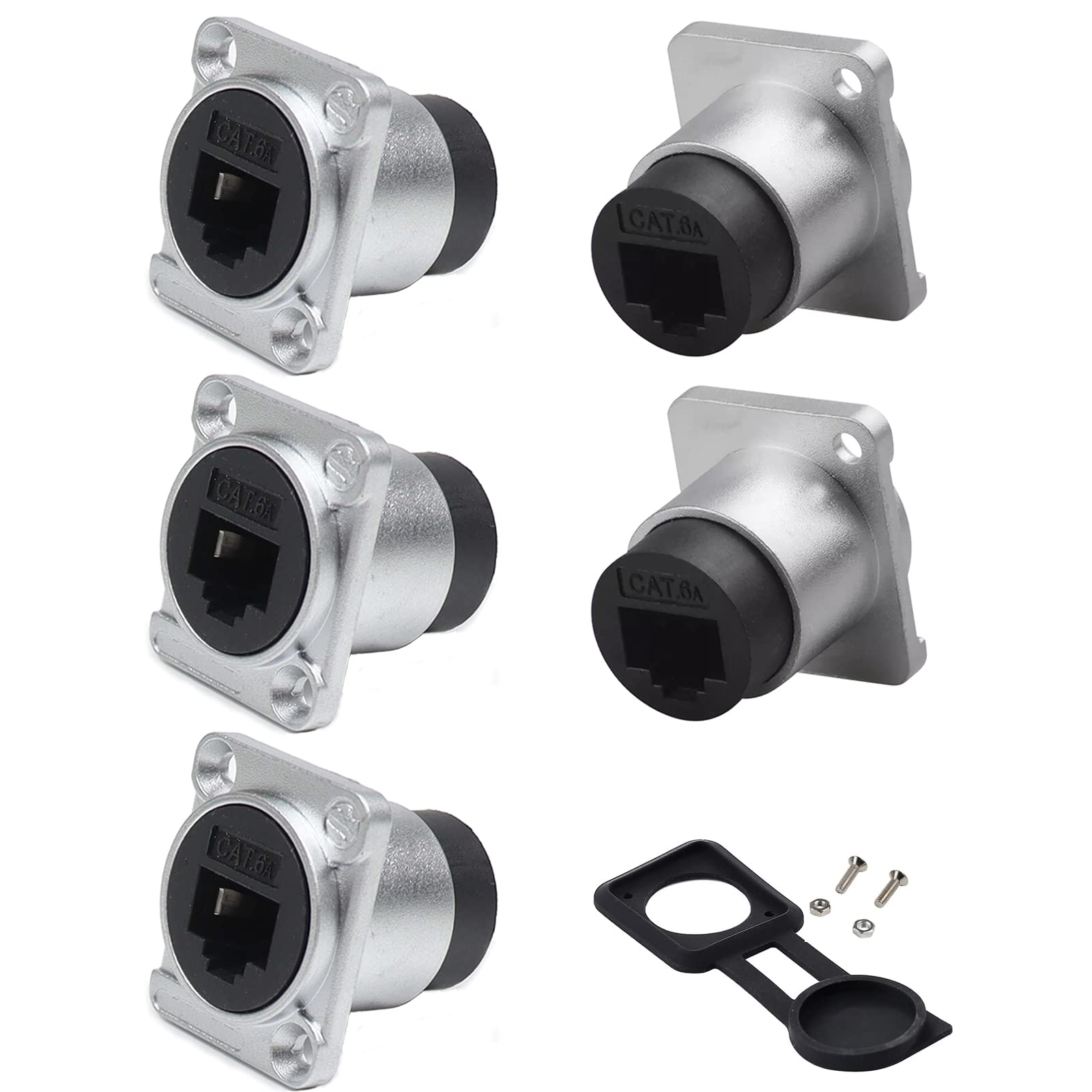 Penglin 5Pcs Rj45 Shielded Panel Mount Connector, D Type Rj45 Cat6A Socket, Female To Female Double Head Feed Thru Waterproof Ne
