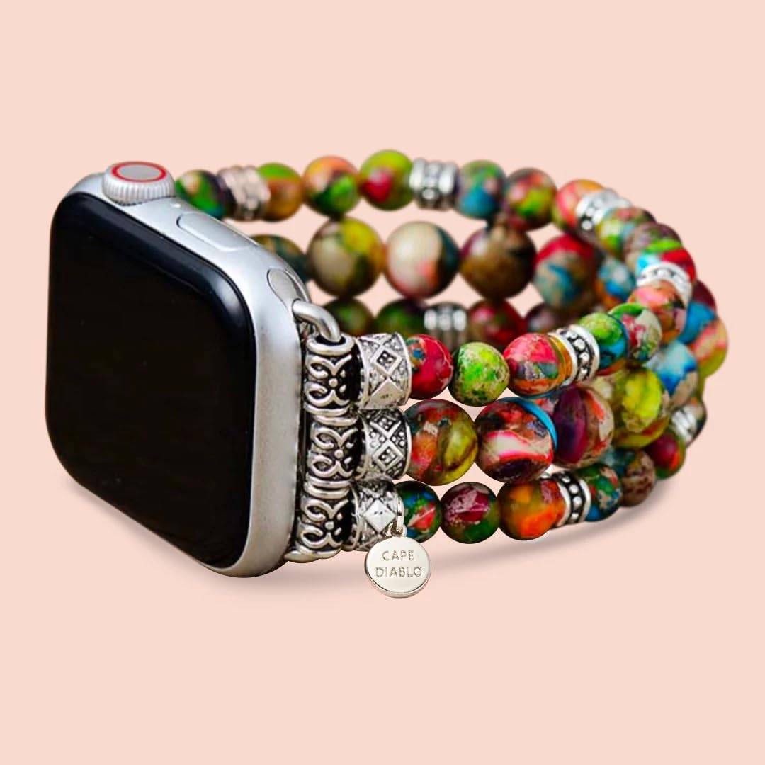 Cape Diablo Smart Watch Band For Women - Handmade Gemstone Strap - Compatible With 38Mm-45Mm Apple Faces (Vineyard Jasper, Small