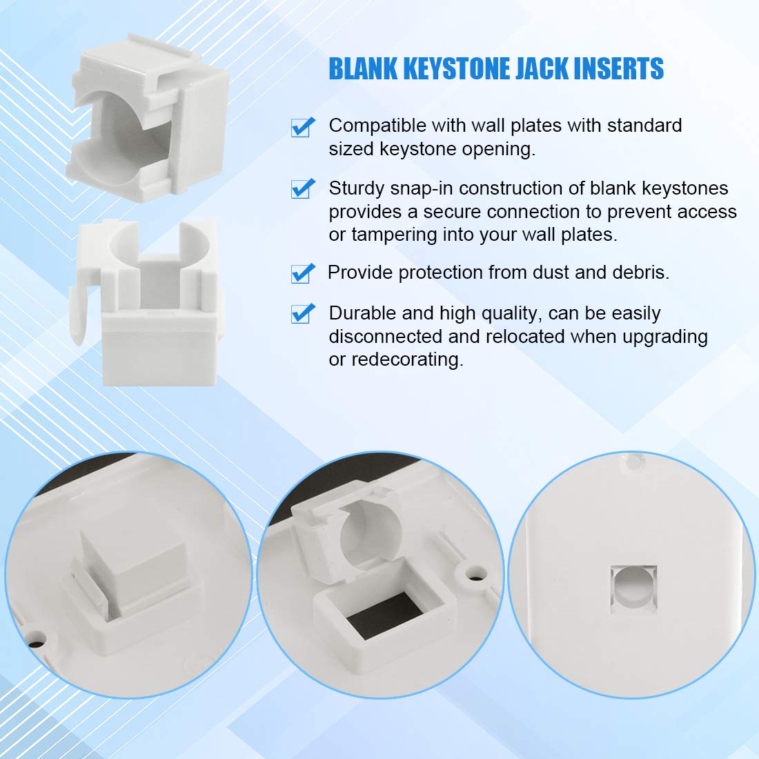 Glarks 30 Pack 1/2/3/4/6 Port White Keystone Wall Plate With Screw And 30Pcs Standard Size Keystone Jack Insert