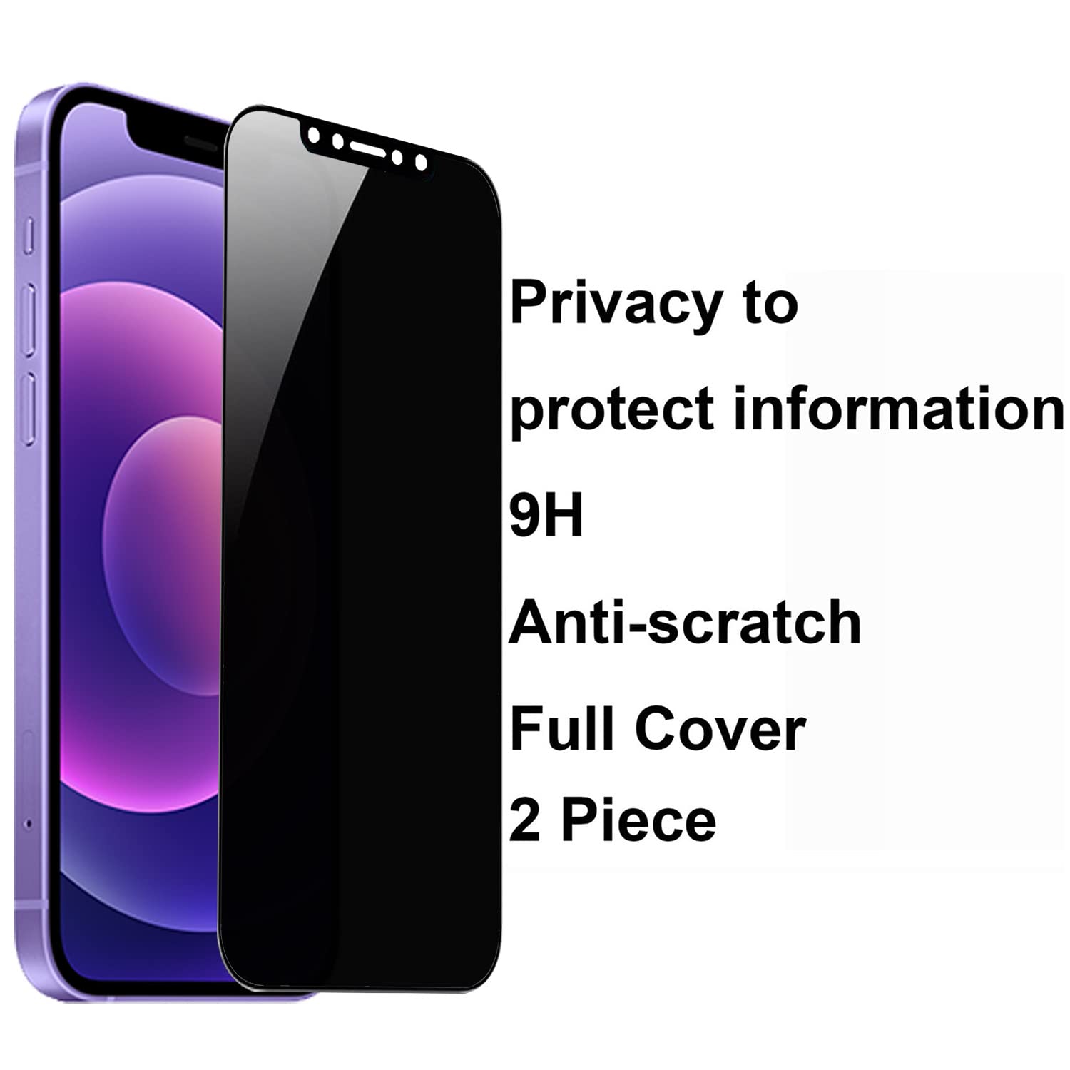 Bwedxez 2 Pack 360 Degree Privacy Tempered Glass Suit For Iphone 12 / Iphone 12 Pro Anti Spy 4 Directions Screen Protector Film