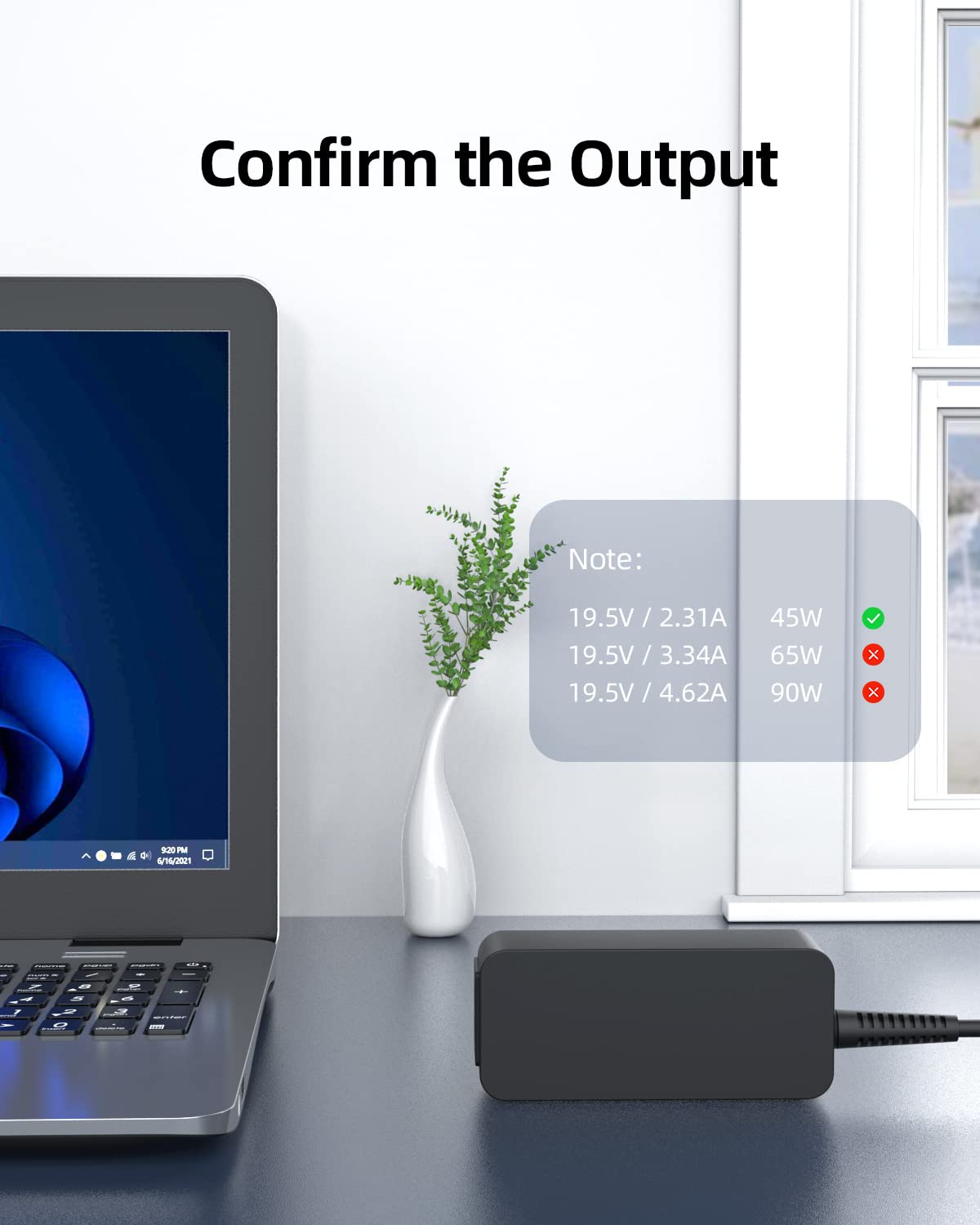 45W Ac Charger Adapter Fit For Dell Inspiron 3580 3583 3585 3593 3793 5591 5593 3790 3785 3595 3590 3584 3582 3581 3493 3490 3482 3481 3590 5490 5590 Laptop Power Supply Cord