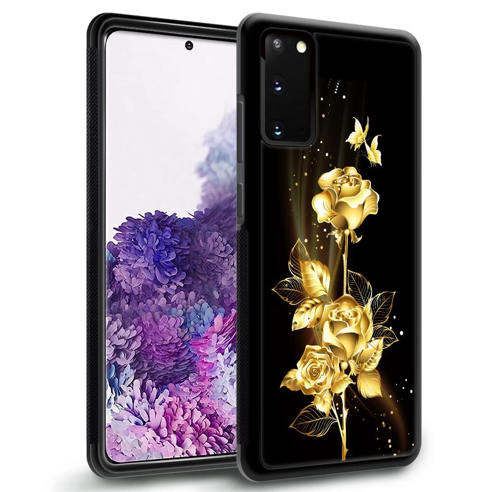 Daizag Compatible With Samsung Galaxy S20 Plus Case,Gold Flower Rose Butterfly For Man Woman, All Round Protection Shockproof An
