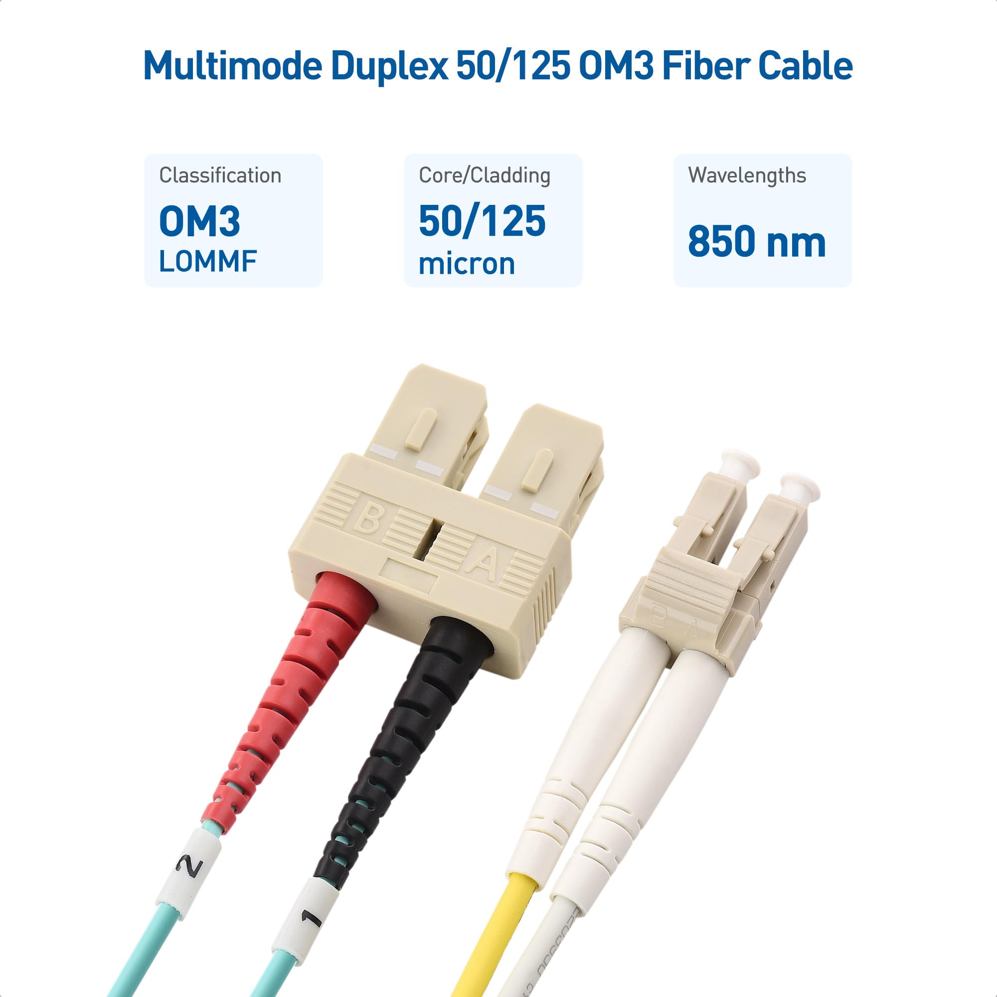 Cable Matters 10Gb 40Gb Ofnp Plenum Rated Multimode Duplex 50/125 Om3 Fiber Cable (Lc To Sc Fiber Optic Cable, Sc To Lc Fiber Pa