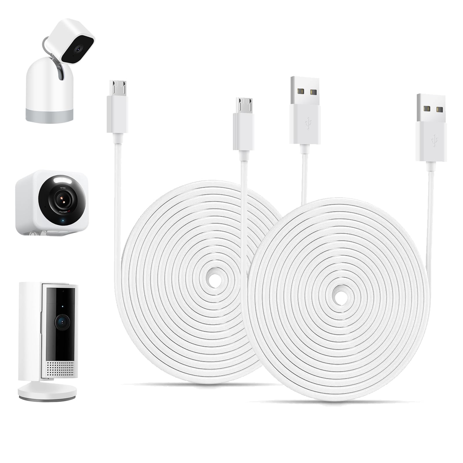 Tekcam Charger Extension Cable Compatible With Blink Mini Pan Tilt, Wyze Cam V4, Ring Indoor Cam (2Nd Gen), Micro Usb Extension