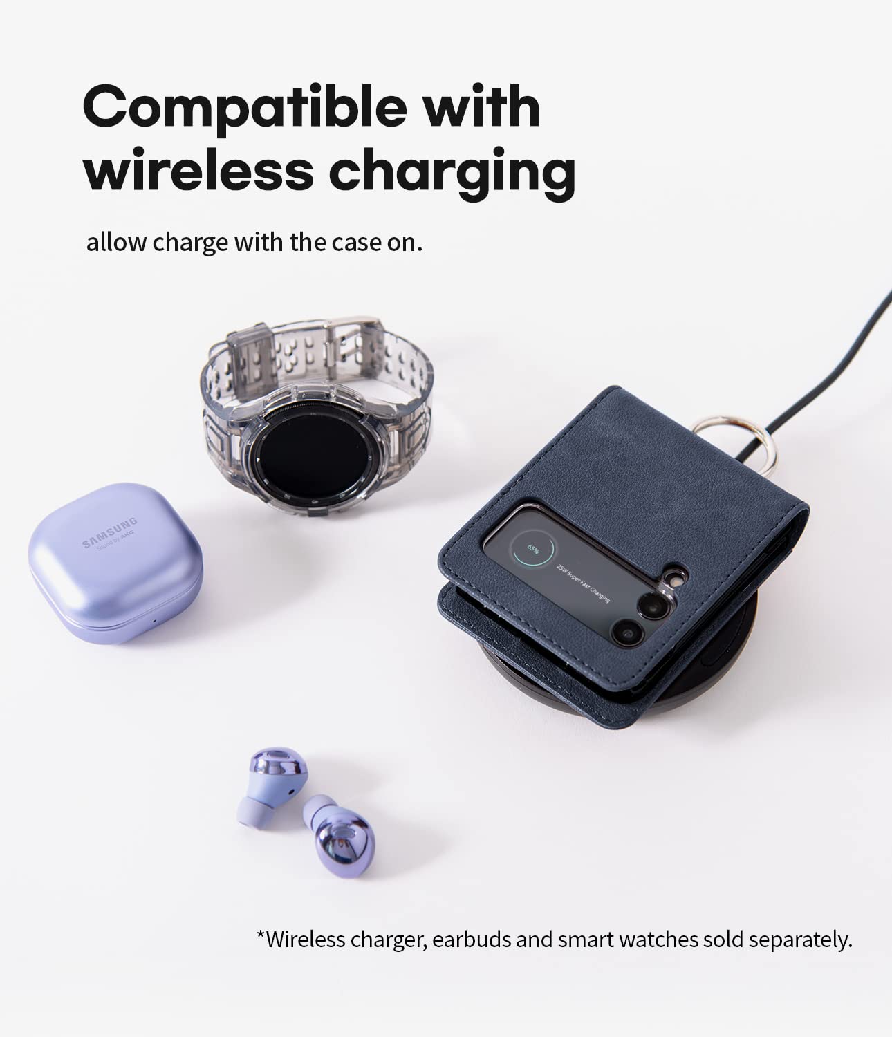 Goospery Card Wallet Ring Case Compatible With Galaxy Z Flip 4 Case, Card Holder Pocket Storage Premium Pu Leather Key Ring Wall