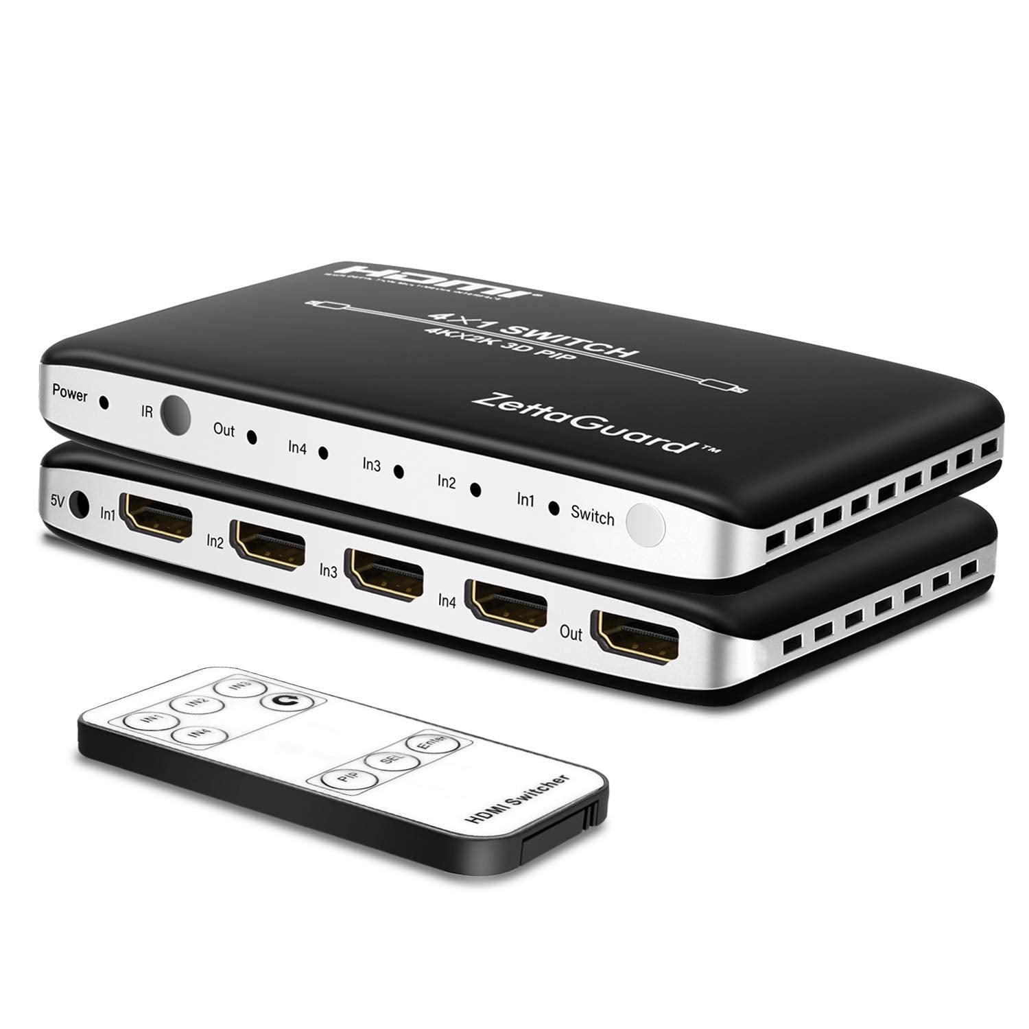Zettaguard 4 Port 4 x 1 HDMI Switch with PIP (Picture in Picture)and IR Wireless Remote Control, HDMI Switcher Hub Port Switches