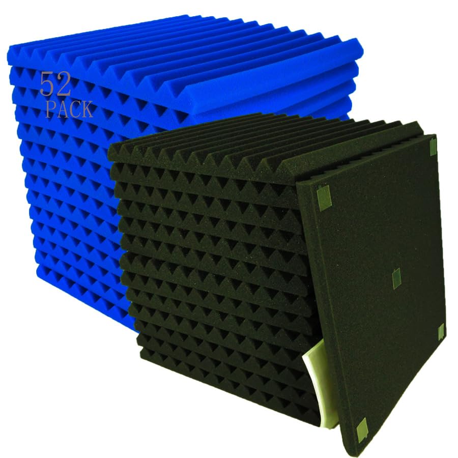 52 Pack Black Blue 1'' X 12'' X 12'' Acoustic Wedge Studio Foam Sound Absorption Wall Panels
