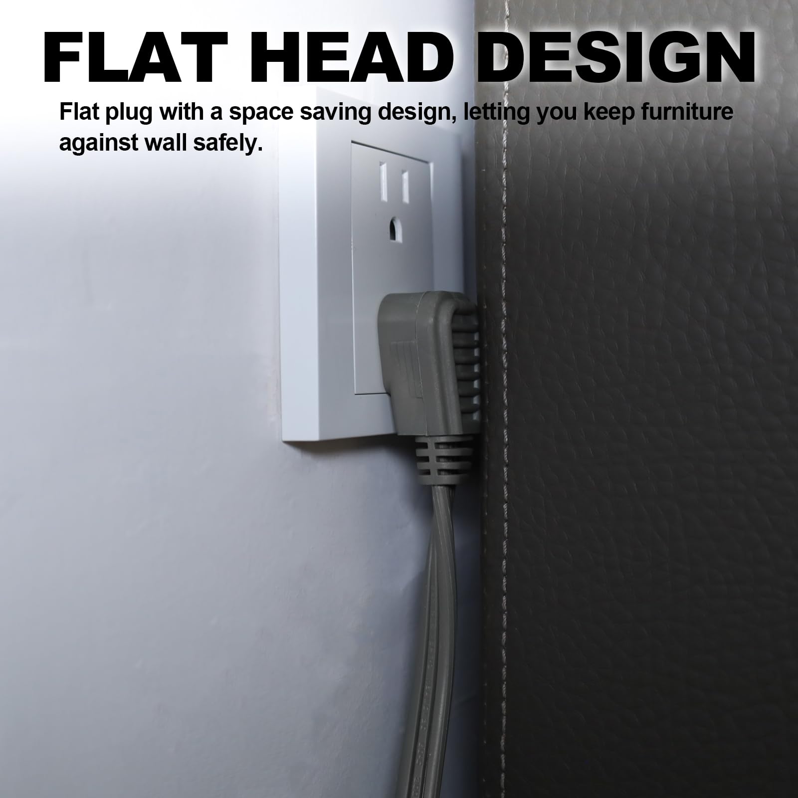 Ep 1 Ft 3 Outlet Extension Cord With Flat Plug, 3 Prong Grounded, 16/3 Spt 3 Power Cable For Indoor Use, Grey, 2 Pack