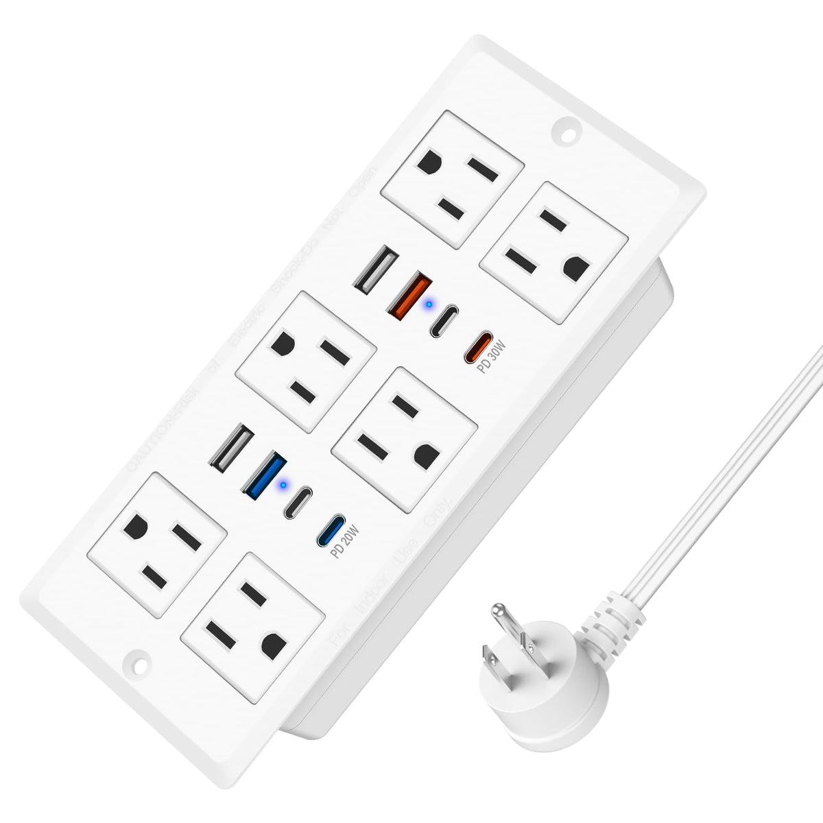 Recessed Power Strip With 30W Usb C, Conference Desk Flush Mount Outlet Plug In 6 Ac & 8 Usb Ports Furniture Drawer Outlet White