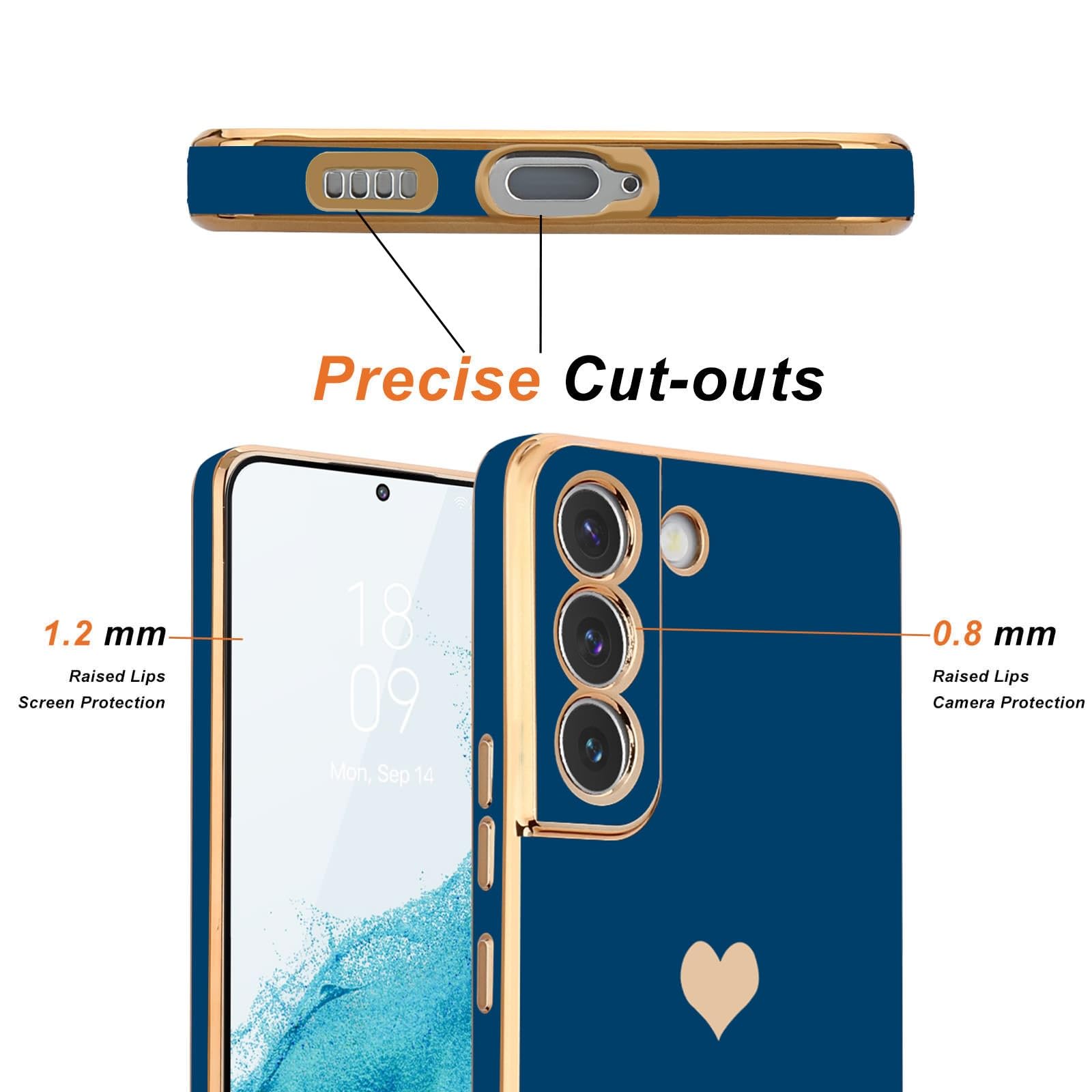 Teageo For Samsung Galaxy S22 5G Case For Women Girl Cute Love Heart Luxury Bling Soft Back Cover Raised Full Camera Protection