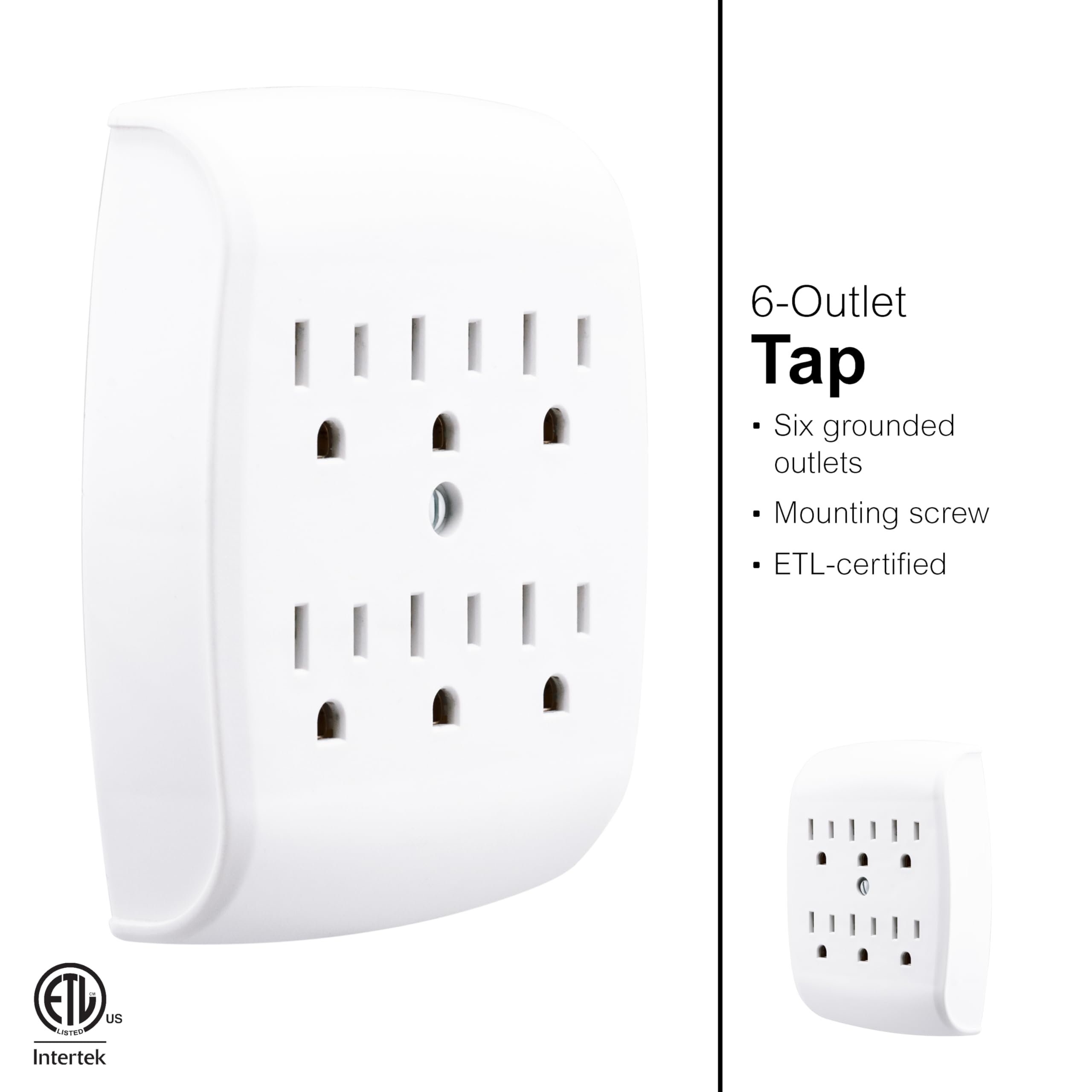 Ge 6 Outlet Extender Wall Tap, 5 Pack, Grounded Adapter, Charging Station, 3 Prong, Secure Install, Ul Listed, White, 54853