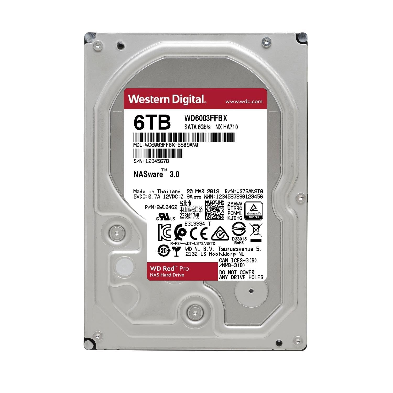 Western Digital 6Tb Wd Red Pro Nas Internal Hard Drive Hdd - 7200 Rpm, Sata 6 Gb/S, Cmr, 256 Mb Cache, 3.5 - Wd6003Ffbx