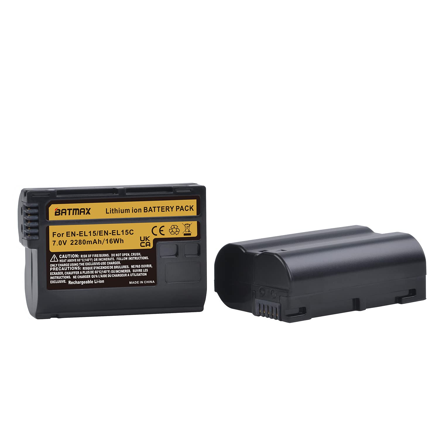 Batmax 2Pcs 2280Mah En El15 En El15B En El15C Battery For Nikon Z5, Z6, Z6 Ii, Z7, Z7Ii D780, D850, D7500, 1 V1, D500, D600, D61