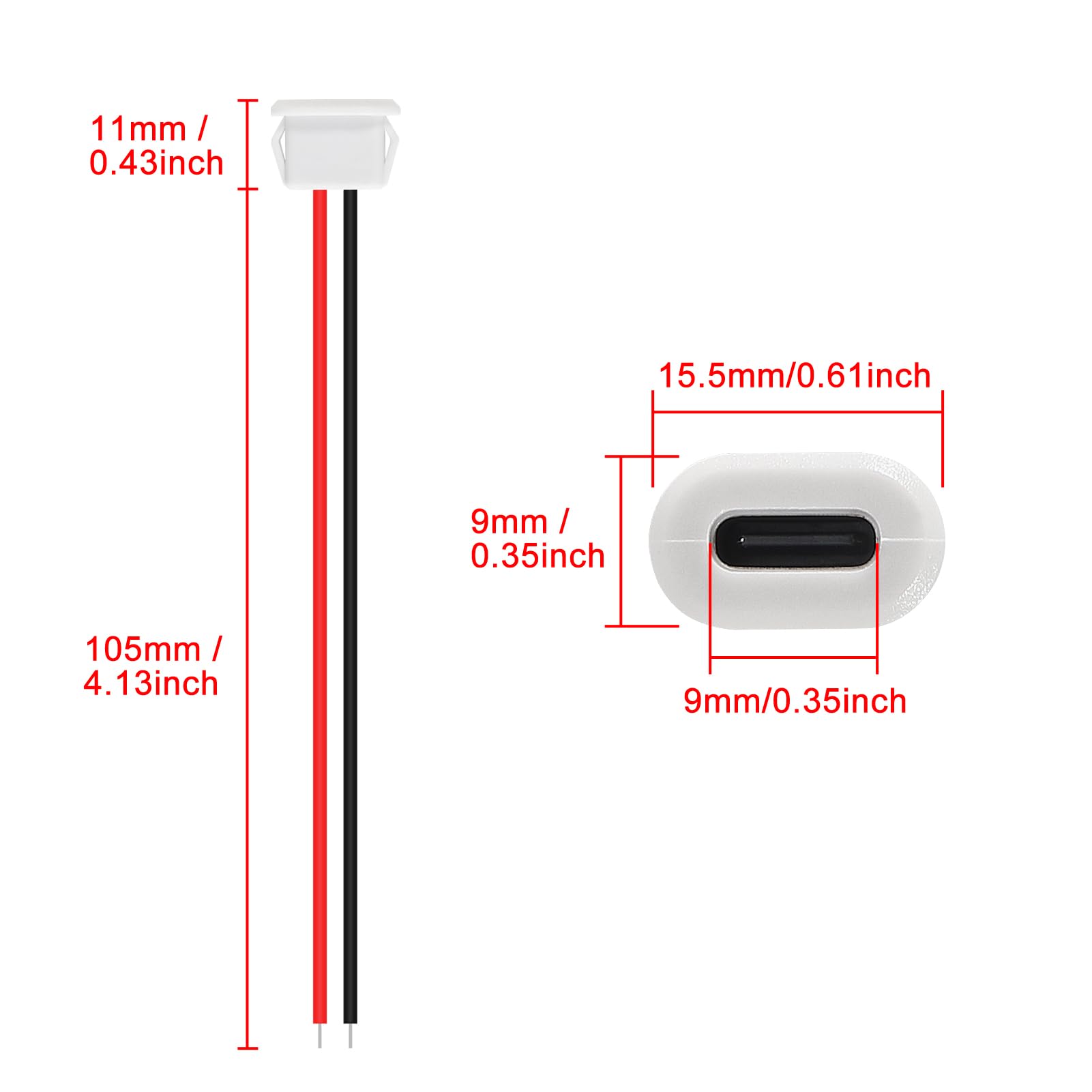 Xiitia 8Pcs Type C Female Chassis Waterproof 2P Solder Wire Type Usb C Pigtail Cable Extension Power Cable Usb C Plug To 2 Pin B