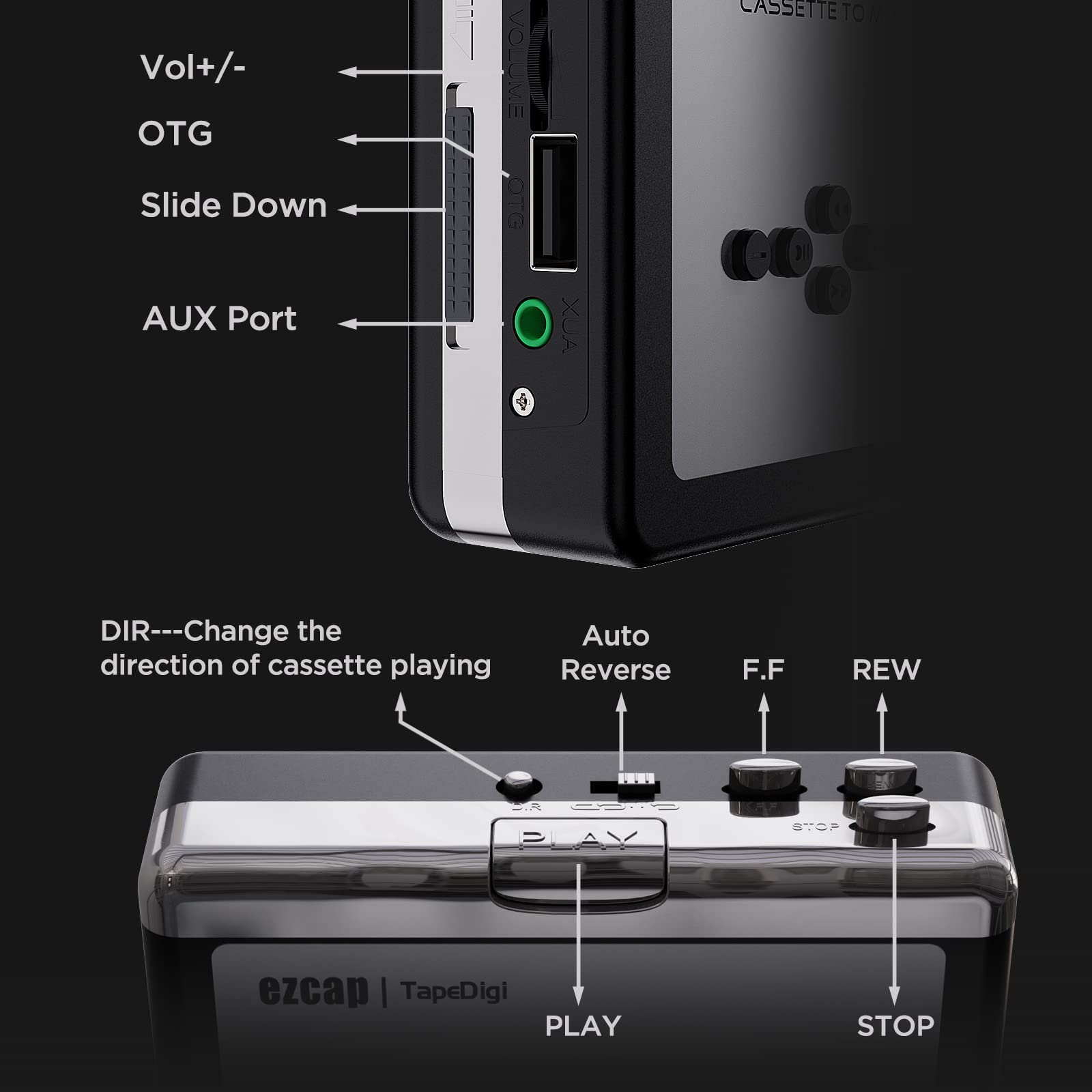 Ezcap Cassette To Mp3 Converter, Digital Cassette Player Converts Tape To Mp3 Into Usb Flash Drive, No Pc Required No Bluetooth