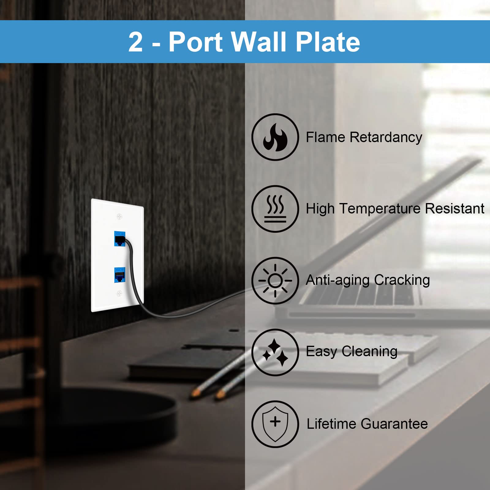 Iwillink 2 Port Keystone Jack Wall Plate 10 Pack, Low Profile Ethernet Wall Plate Single Gang Wall Plates For Keystone Jack, Whi