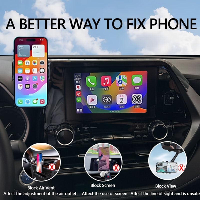 Juborre Car Phone Holder For 2020-2025 Toyota Highlander Accessories,Phone Mount For Highlander With 8-Inch Screen,Hands-Free 36
