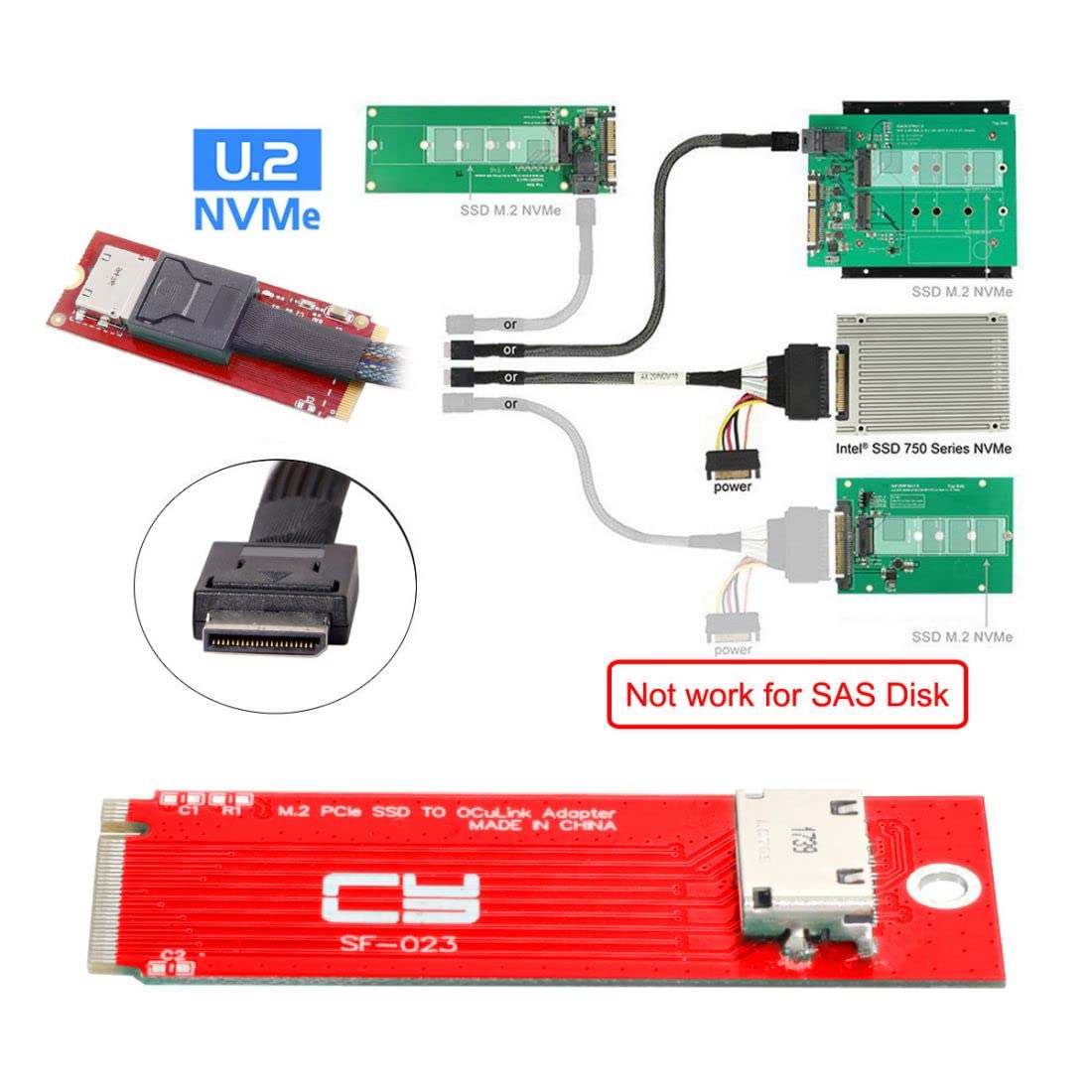 Chenyang Pci-E 3.0 M.2 M-Key Host To Oculink Sff-8612 Sff-8611 Adapter 2260Mm 2280Mm For Pcie Nvme Ssd