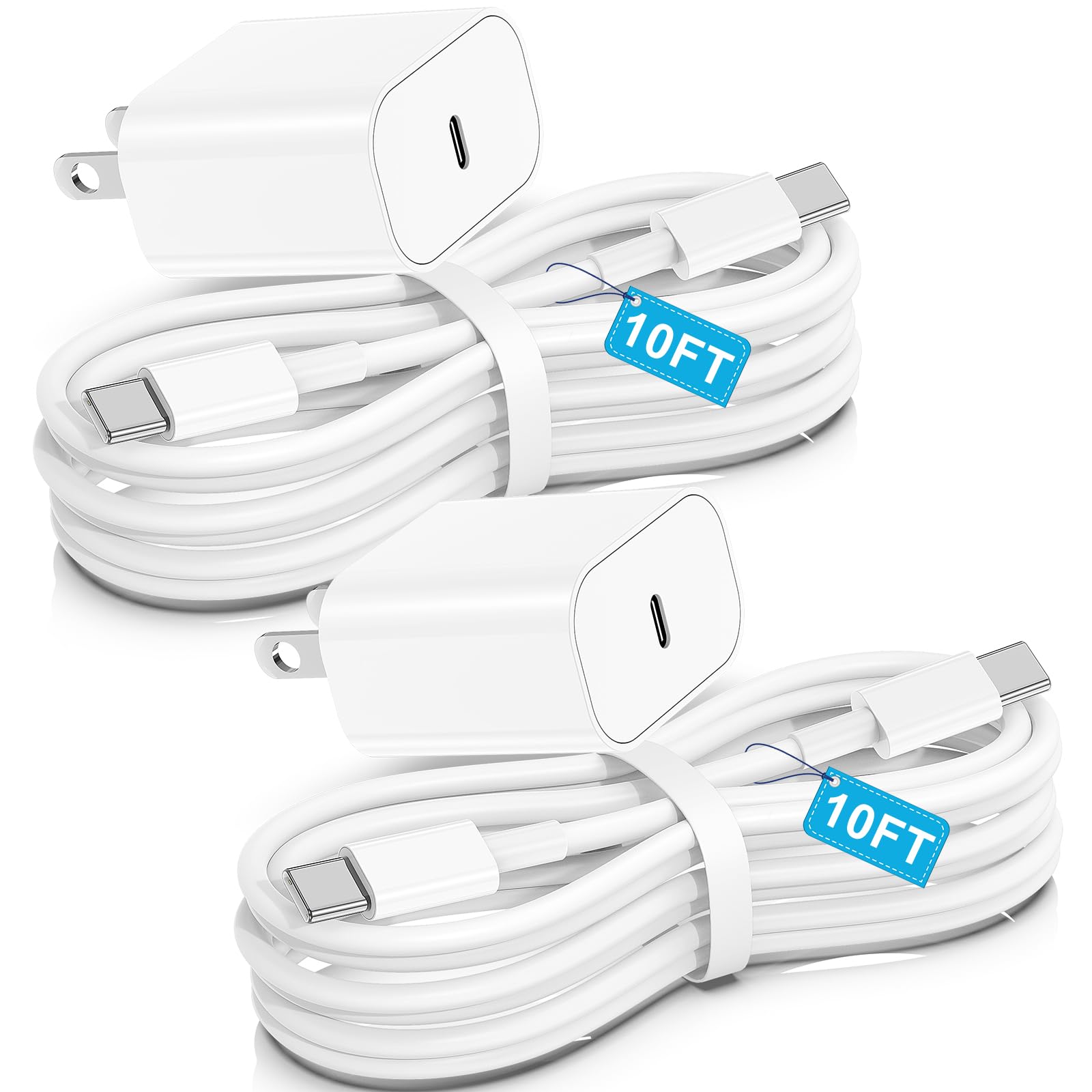 Iphone 15 Fast Charger/10Ft Type C To C Cable Cord Long, Usb C Charging Block/Ipad Pro Wall Plug Power Adapter Cube Brick For Ap