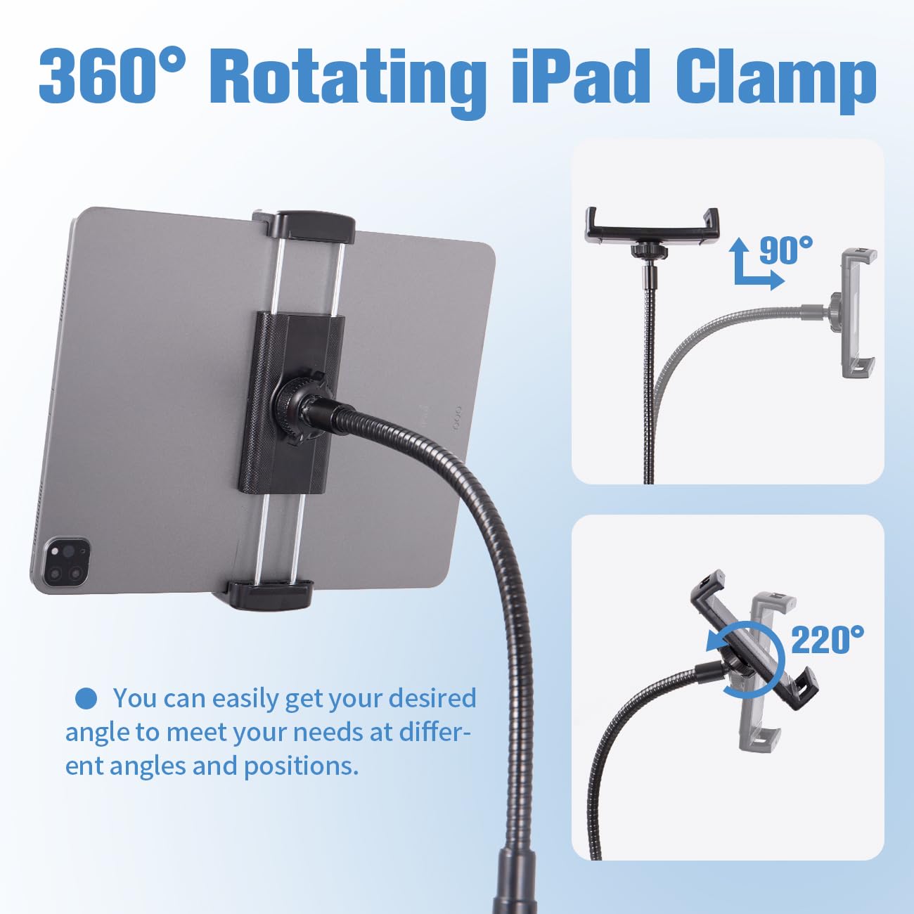 Lusweimi Adjustable Ipad Tripod Stand, 72' Floor Stand With 360 Rotating Gooseneck, Compatible With Ipad Pro 12.9, Iphone And 4.7 12.9' Tablets