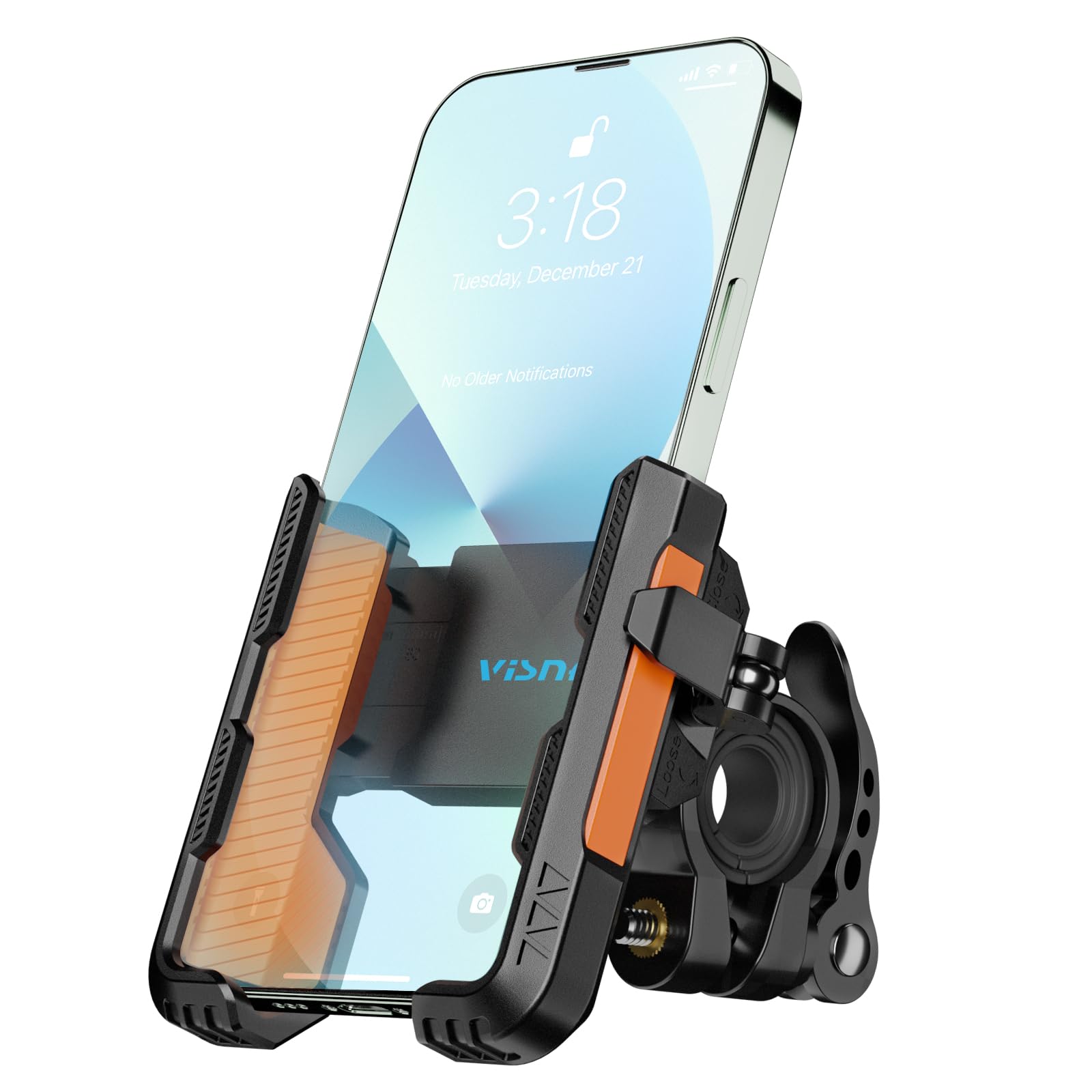 Visnfa New Upgraded Bike Phone Mount Holder Two Connectors Quickly Lock And Release,360Rotatable Bicycle Motorcycle Scooter Acce