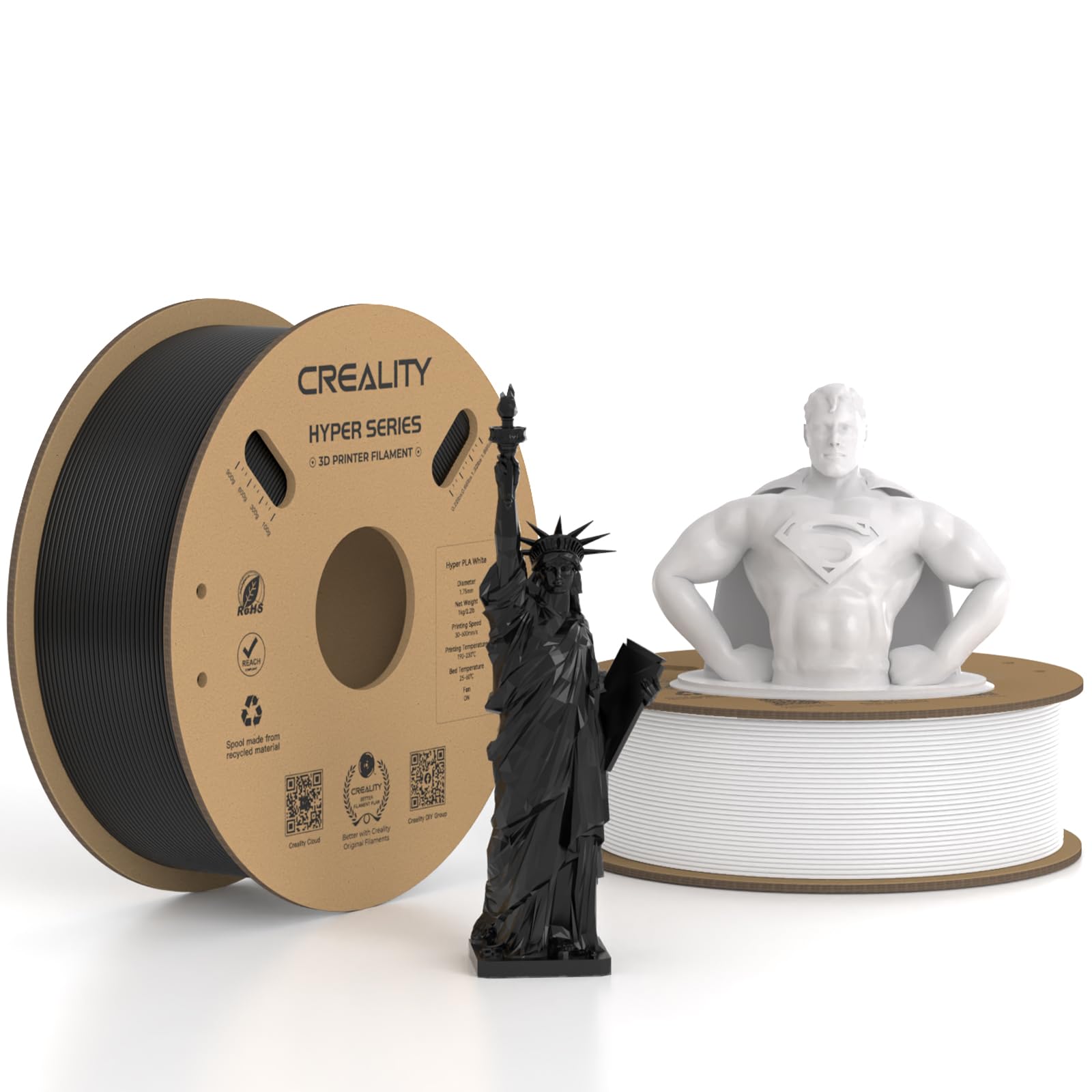 Creality Hyper Pla Filament 1.75Mm Black & White 2Kg, 30 600Mm/S High Speed Pla 3D Printer Filament, 2 Pack 1Kg Spool(2.2Lbs) Pl