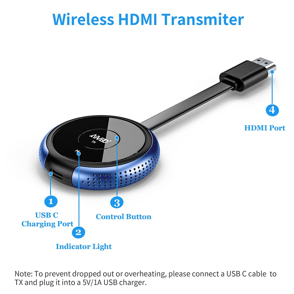 Timbootech Hdmi Wireless Transmitter 165Ft Blue   1 Receiver Can Be Paired With 8 Transmitters   Switch By One Click   Also Comp