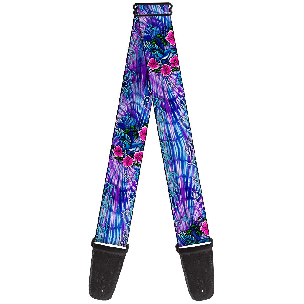 BuckleDown GSW32030 Blue & Purple TieDye Pink Flowers Hummingbird Guitar Strap