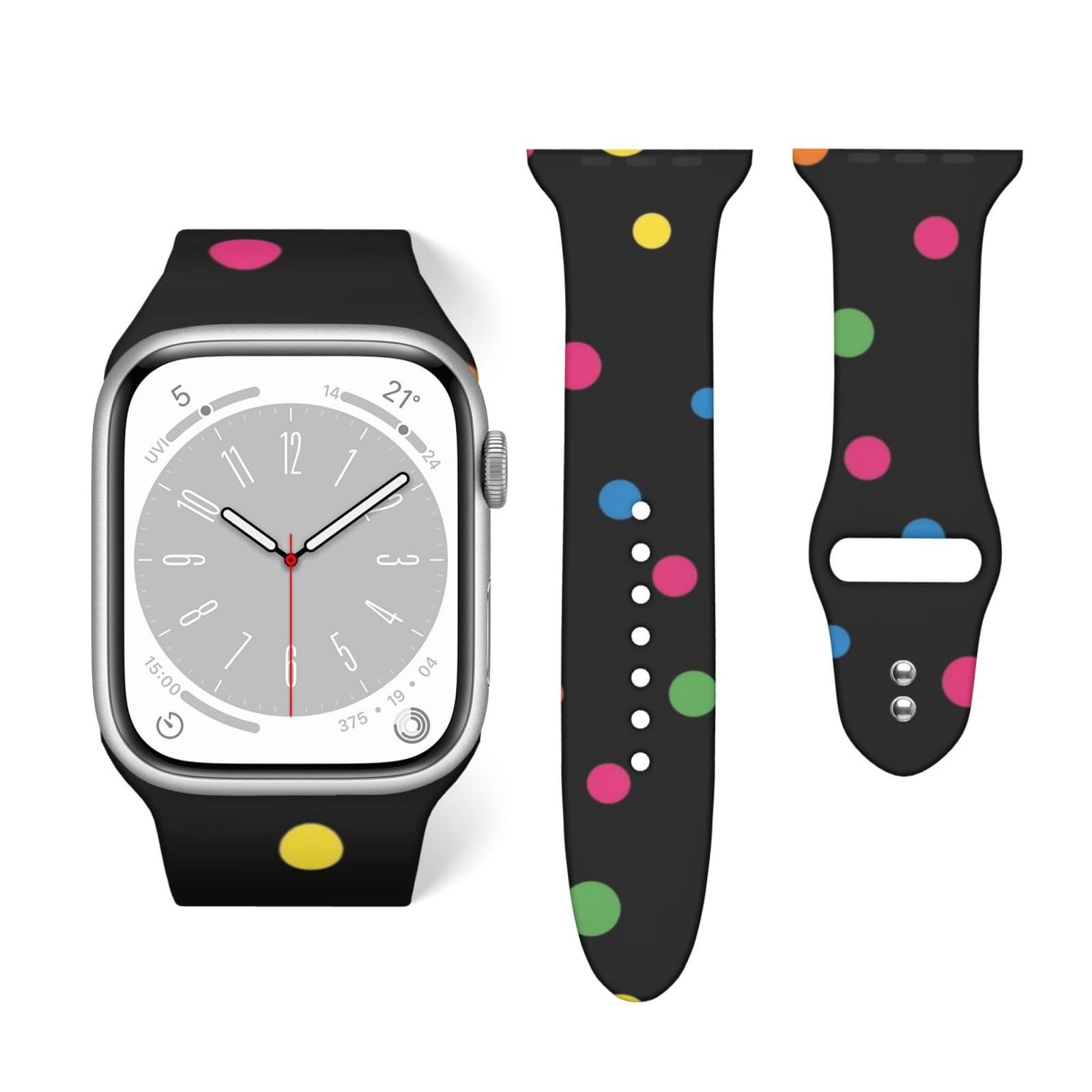 Waterproof Bands Compatible with Apple Watch Colorful Polka Dots In Black, Silicone Bands for Women and Men