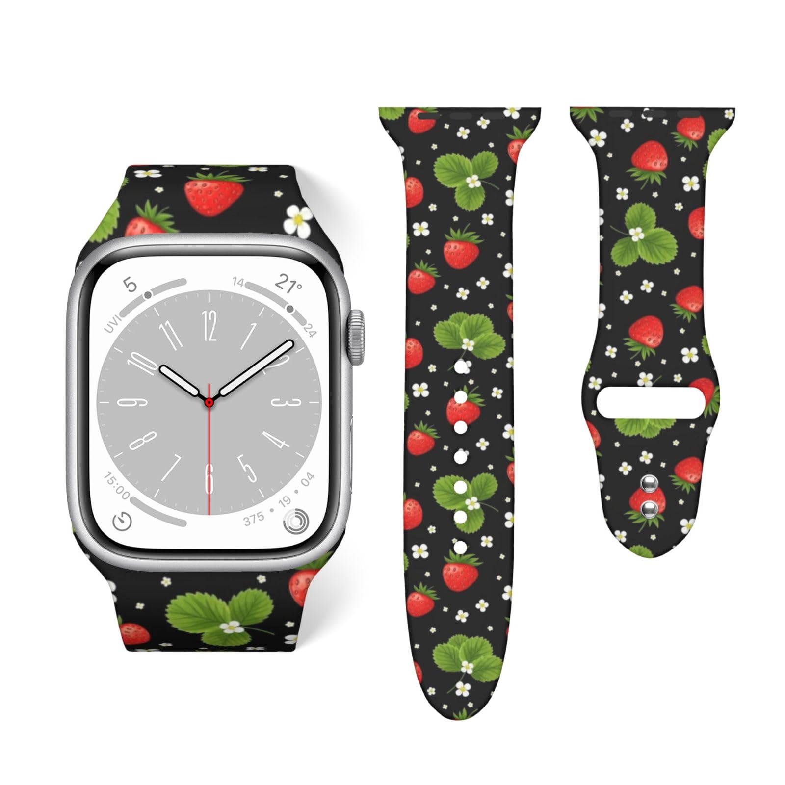 Silicone Replacement Bands Compatible with Apple Watch Red Strawberry, Adjustable Straps for Men and Women