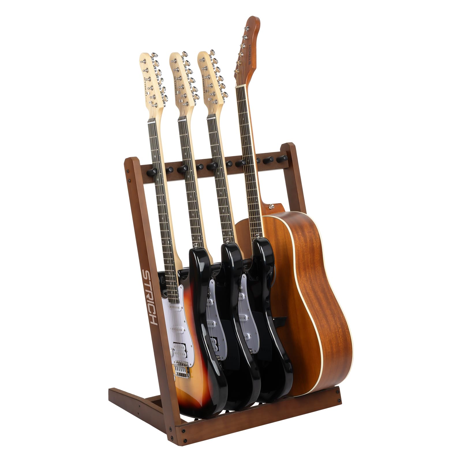 STRICH Wooden Guitar Stand Multiple Guitars, Guitar Rack for 3 Acoustic or 5 Electric Guitars & Basses, Floor Standing Multi Gui