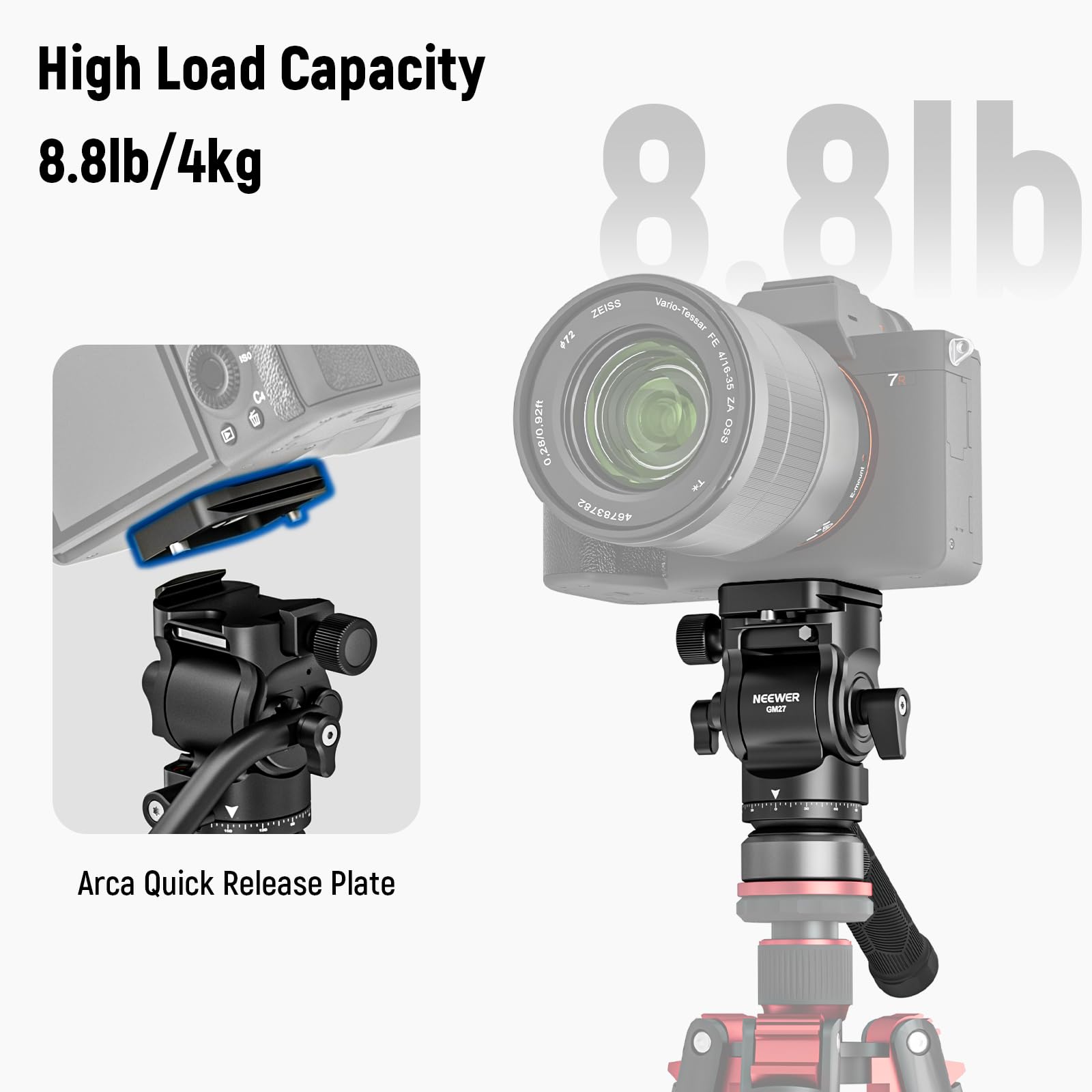 Neewer Tripod Fluid Head With +/ 10 Leveling Base(37Mm Dia.), Metal Pan Tilt Head With Arca Type Qr Plate, Telescopic Handle For