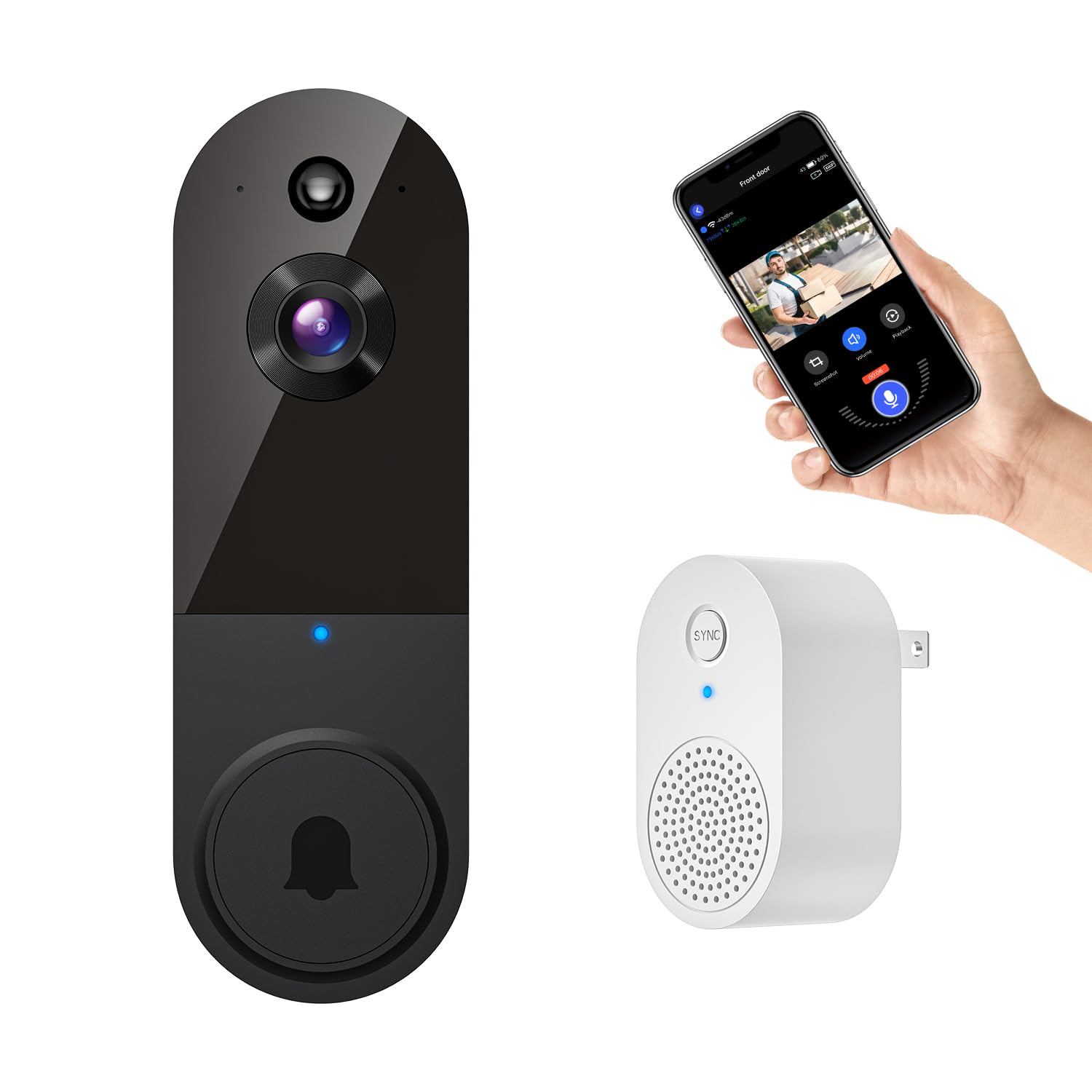 1080P Smart Wireless Video Doorbell Camera, AI Human Detection, 2.4G WiFi, Two-Way Talk, Battery Powered, Night Vision, Real-Tim