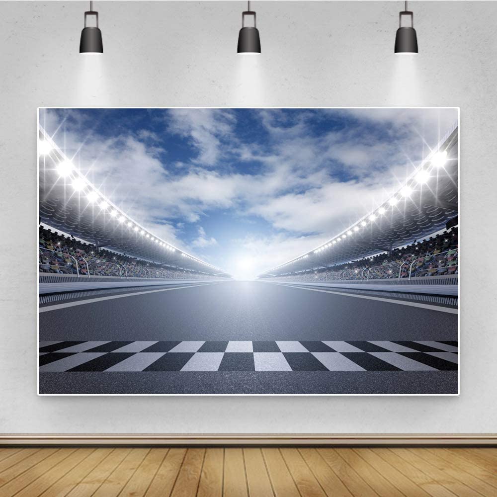 Csfoto 7X5Ft Finish Line Race Track Backdrops Racing Backdrop Track Race Background Car Backdrop For Birthday Party Bleachers Au