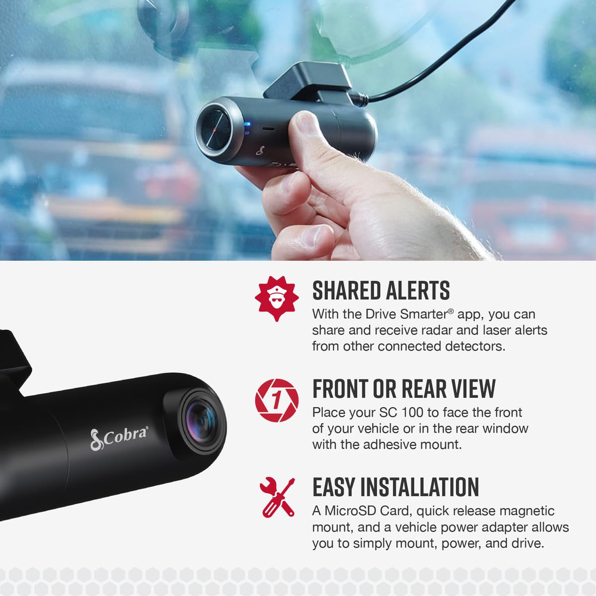 Cobra Smart Dash Cam (Sc 100)   Full Hd 1080P Resolution, Built In Wifi & Gps, 140 Degree View, Live Police Alerts, Incident Reports, Emergency Mayday, Drive Smarter App, 8Gb Sd Card Incl., Black