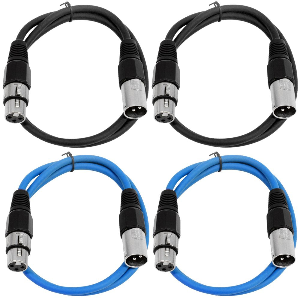 Seismic Audio - Saxlx-2-4 Pack Of 2' Xlr Male To Xlr Female Patch Cables - Balanced - 2 Foot Patch Cord - Black And Blue