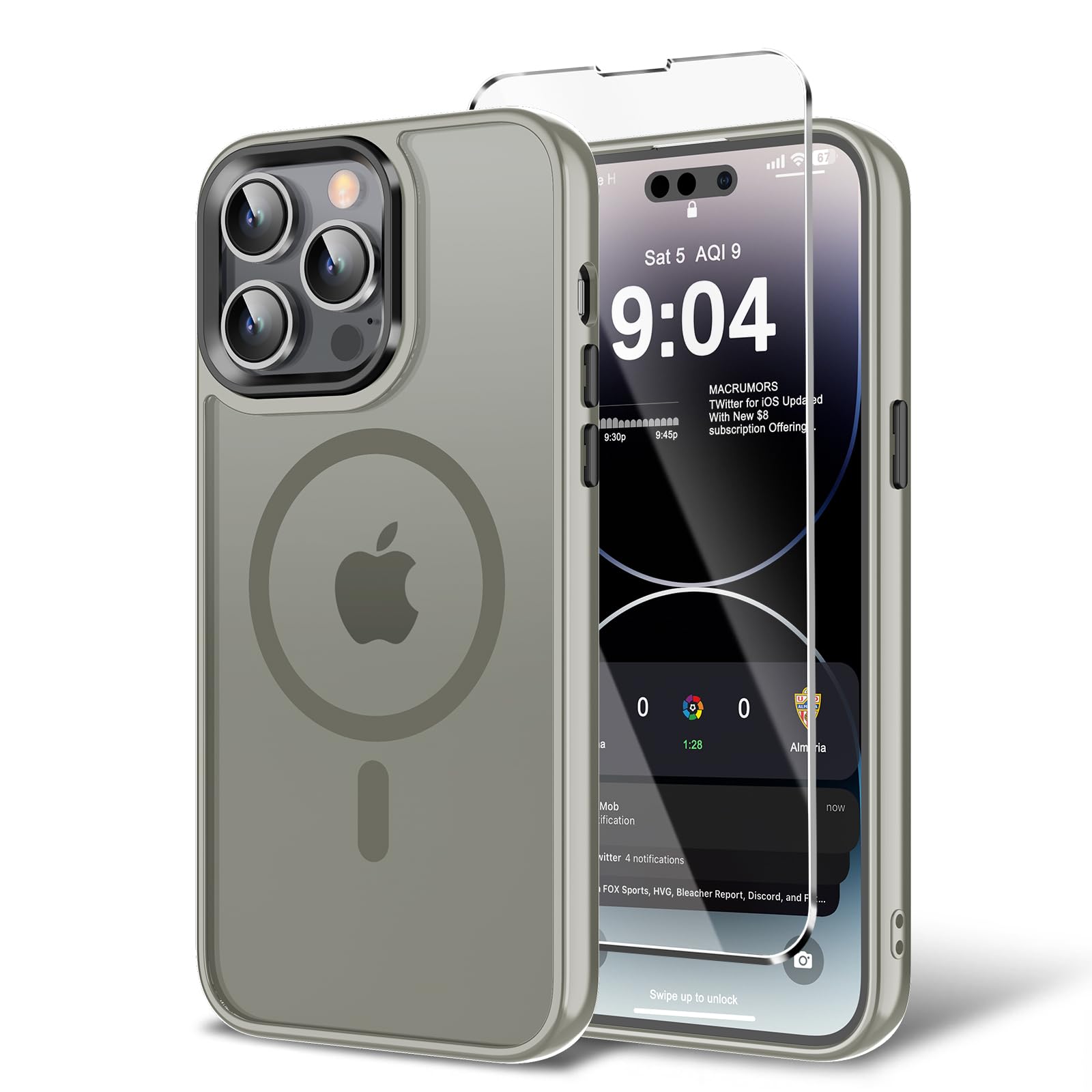 BPOASE Magnetic Case for iPhone 14 Pro Max with Screen Protector, [Compatible with Magsafe] Ultra Slim Translucent Matte Shockpr
