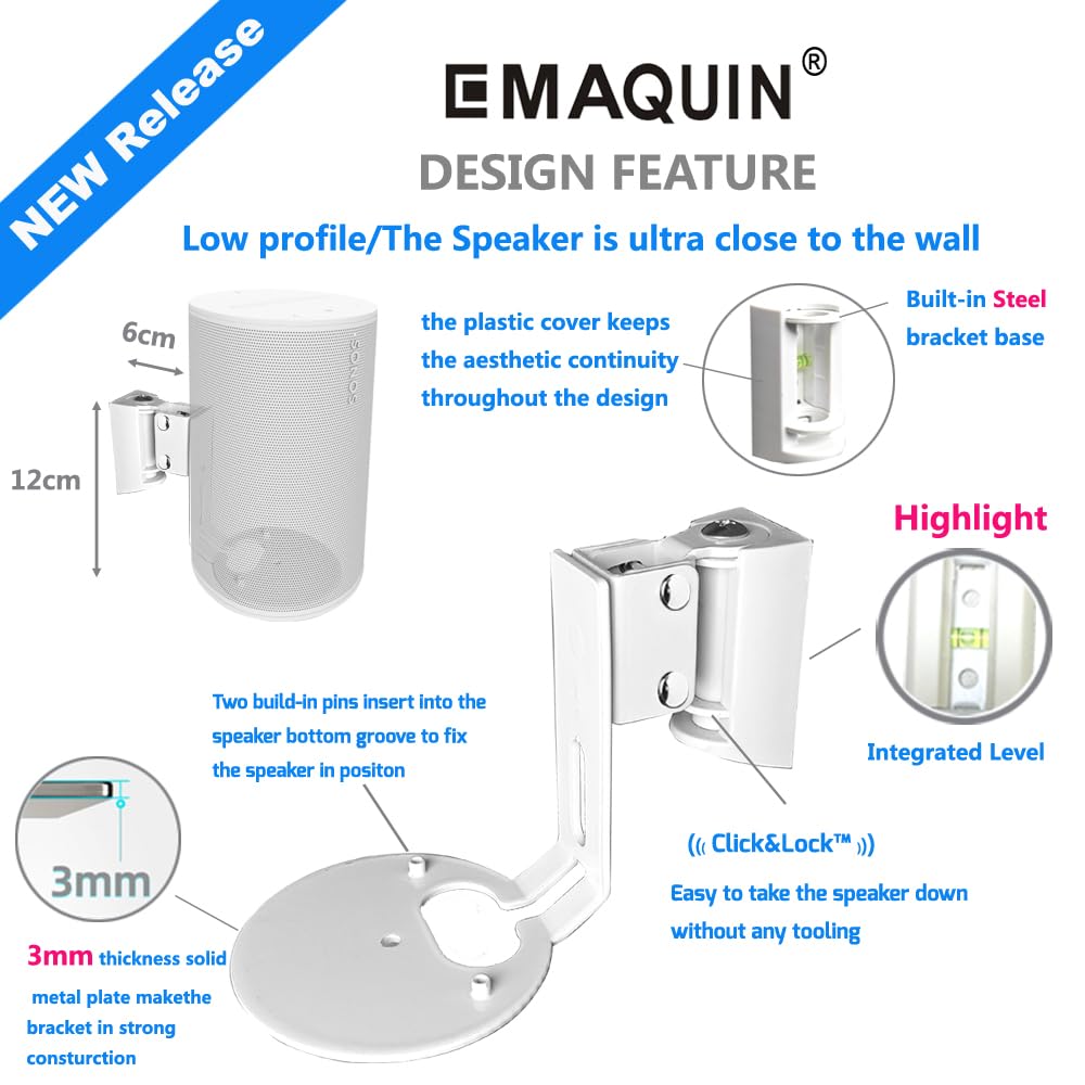 Emaquin Wall Mount Bracket For Sonos Era 100 Speaker (Swivel And Tilt,Sturdy Metal,Enduring Paint Finish,Easy To Intall,Compatib