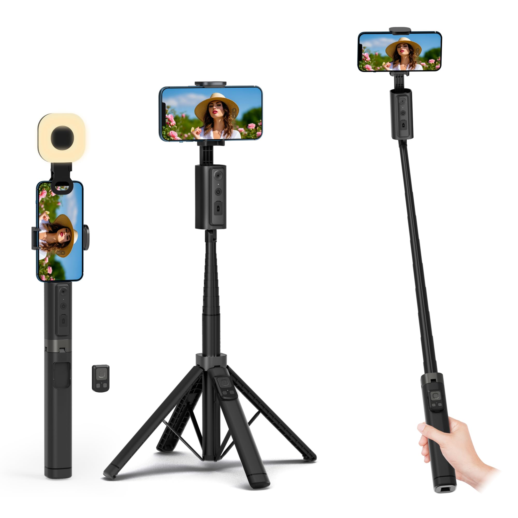 2025 Upgraded 57    Auto Face Tracking Tripod 360 Rotation Facial Recognition Tripod for iPhone with Light AI Face Following Tri