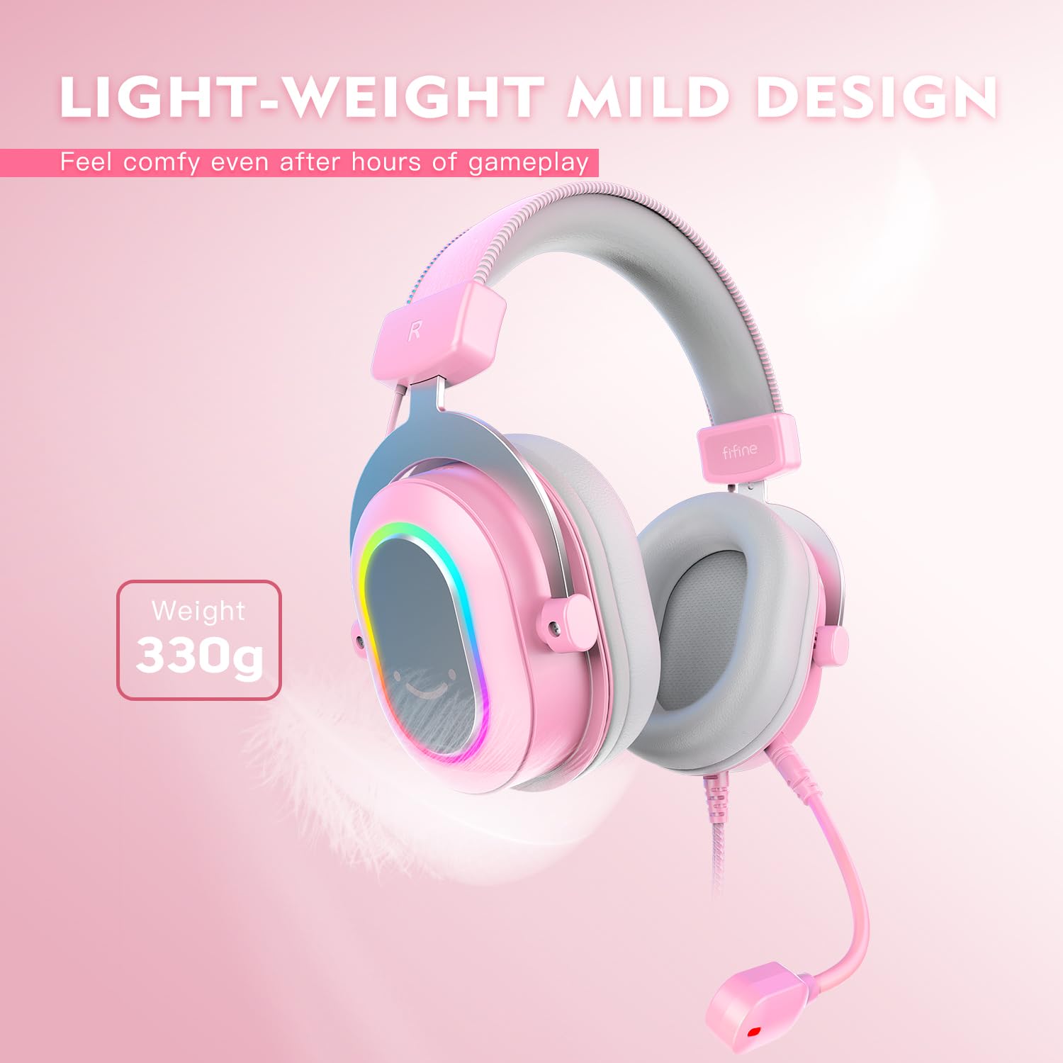Fifine Pc Gaming Headset, Usb Wired Headset With Microphone, 7.1 Surround Sound, In-Line Control, Computer Rgb Over-Ear Headphon