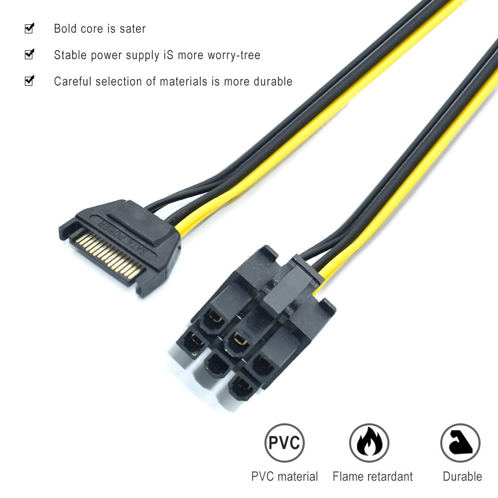 Elifeapply 3 Pack 15 Pin Sata Male To 6 Pin Pci Express Female Video Card Power Adapter Cable