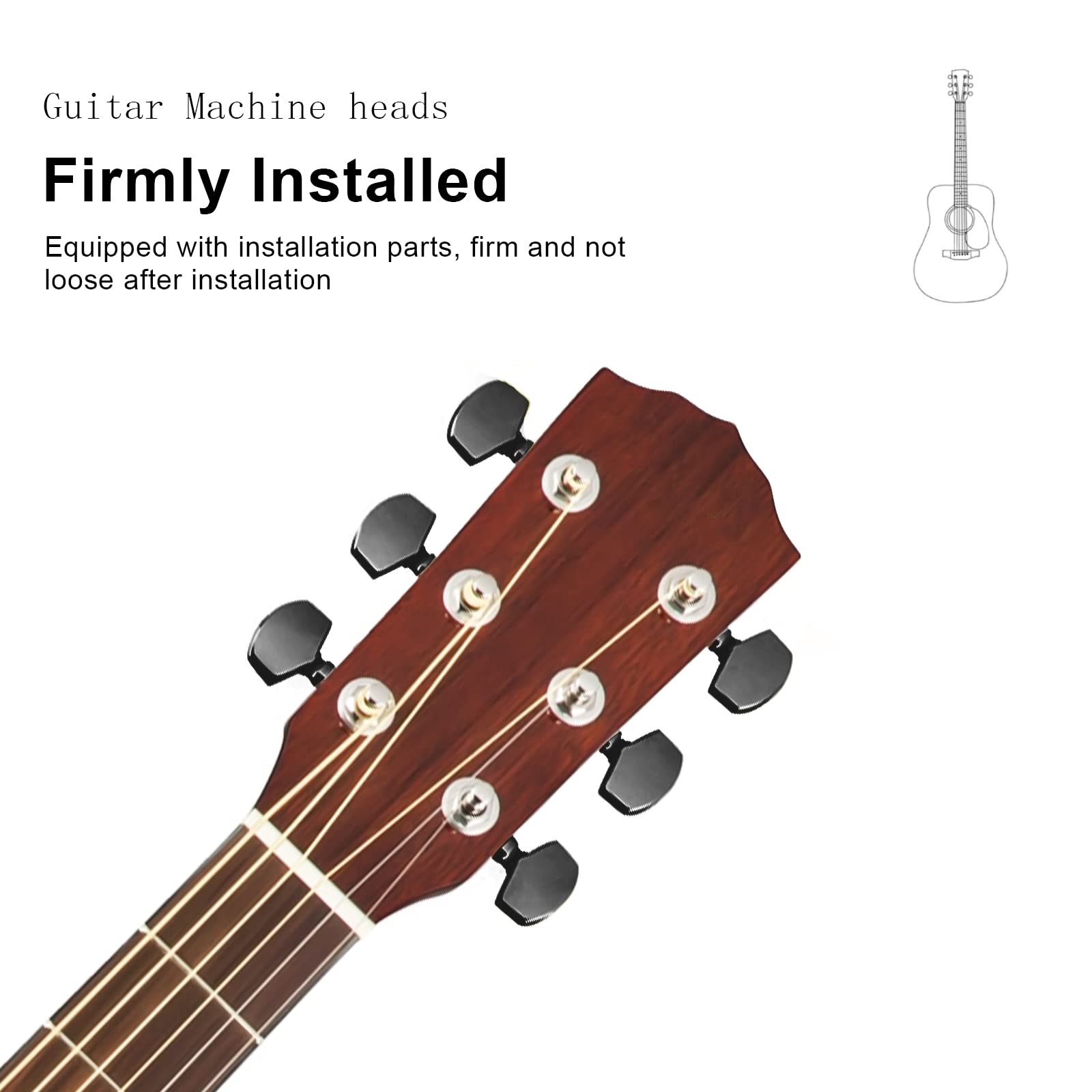 Saphue 3+3 Semi Closed Guitar Tuners String Tuning Pegs Keys Machine Heads Set For For Acoustic Or Electric Guitar (Black)