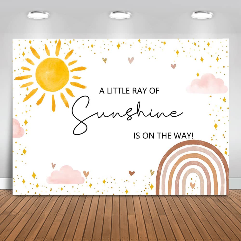 Mocsicka Sunshine Baby Shower Backdrop Boho Rainbow Baby Shower Background For Girl Little Ray Of Sunshine Baby Shower Party Dec