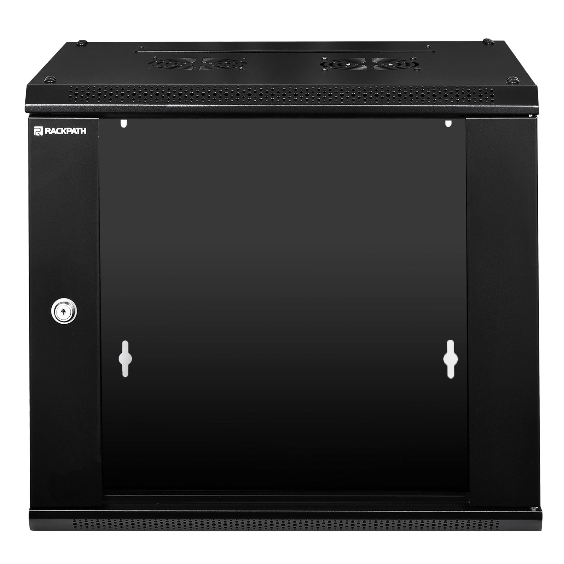 Rackpath 9U Performance Wall Mount Server Cabinet Network Rack Enclosure, Quiet Cooling Fan, Locking Glass Door, Black