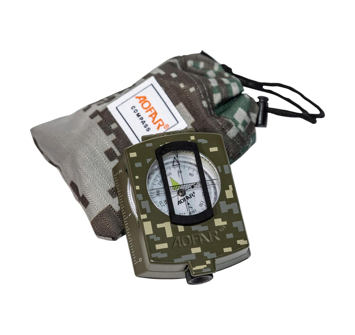 Aofar Military Compass Af-4580 Lensatic Sighting Navigation, Waterproof And Shakeproof With Map Measurer Distance Calculator, Po