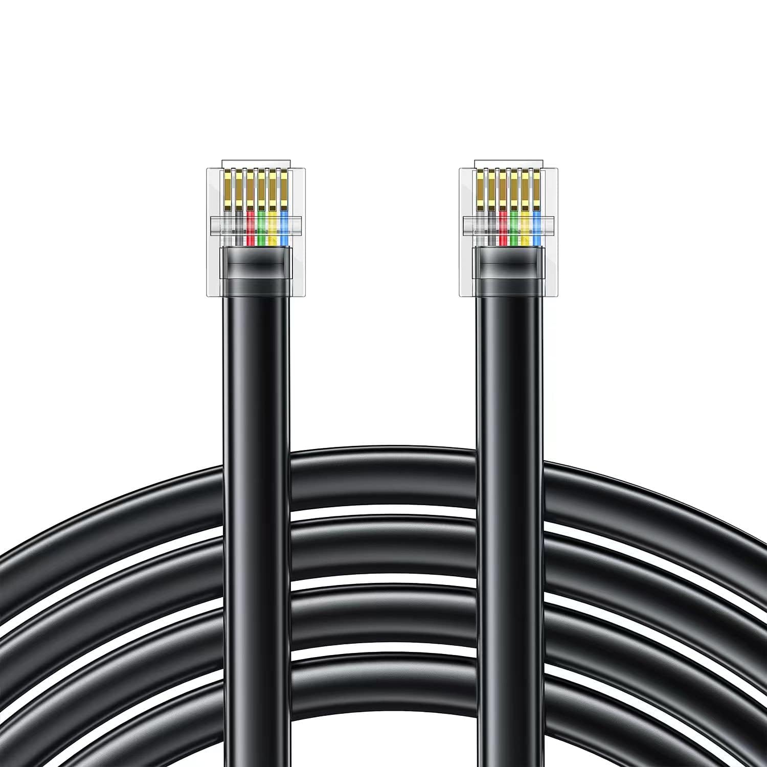 Seefeful Rj12 Cable Phone Cord Rj12 6P6C Male To Male Straight Wired For Both Data And Voice Use Black (6.6 Ft / 3 Pack)