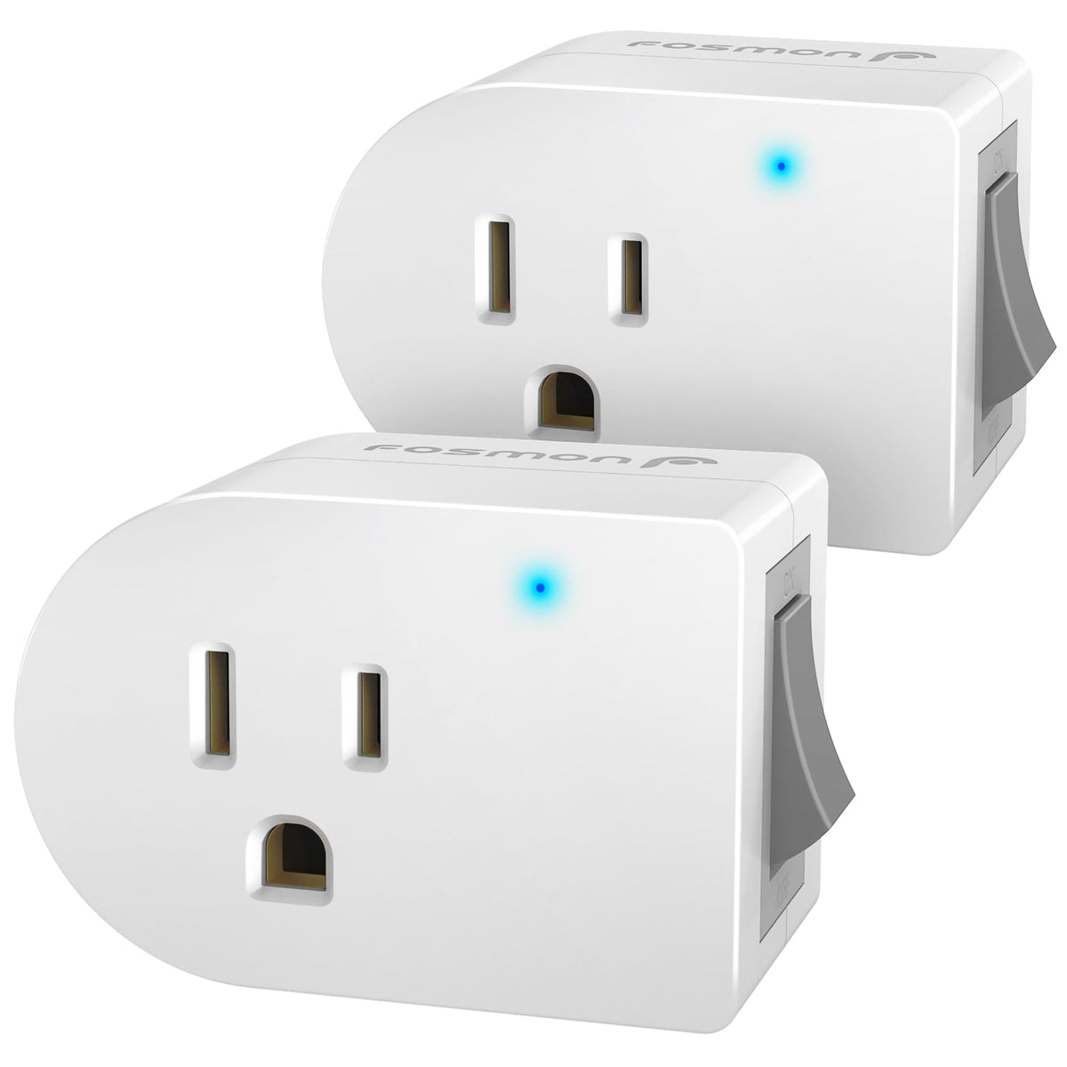 Fosmon Grounded Outlet With On/Off Switch (2 Pack), 3 Prong Electrical Plug Outlet Extender Switch, 245J Single Port Power Adapt