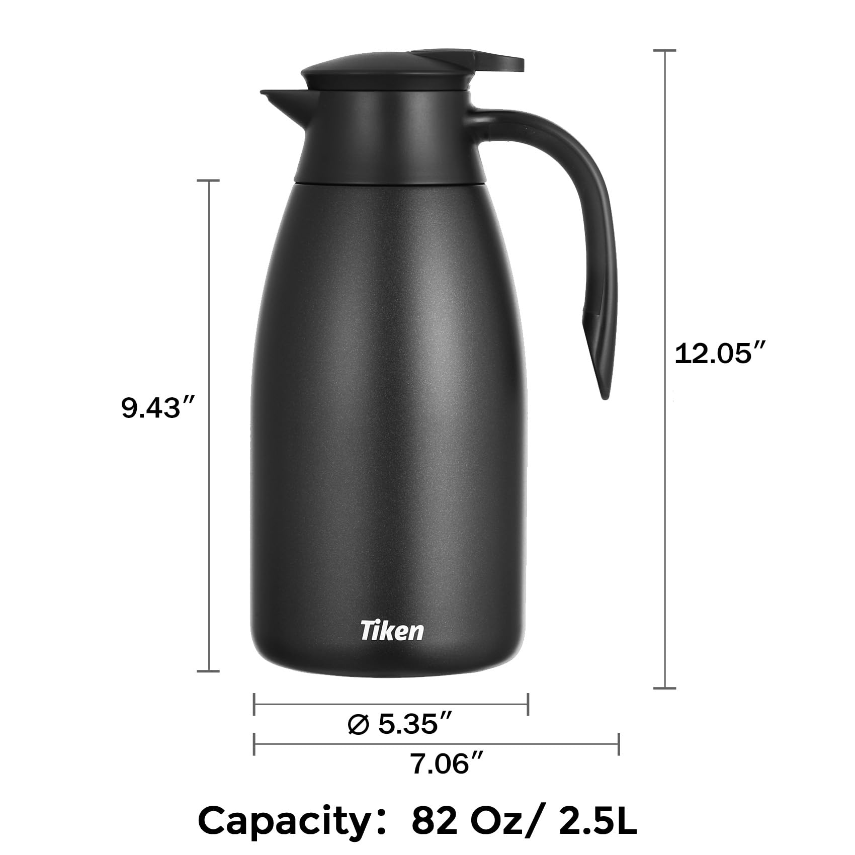 Tiken 85 Oz Thermal Coffee Carafe, Stainless Steel Insulated Vacuum Coffee Carafes For Keeping Hot, 2.5 Liter Beverage Dispenser