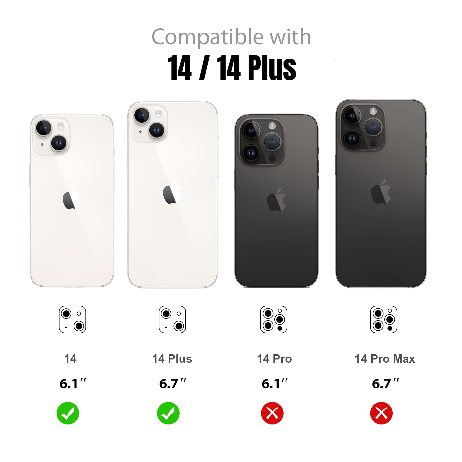 Jeluse 2X2 Pack Camera Lens Protector For Iphone 14 Plus For Iphone 14, 9H Tempered Glass Screen Protector Cover [Alignment Kit
