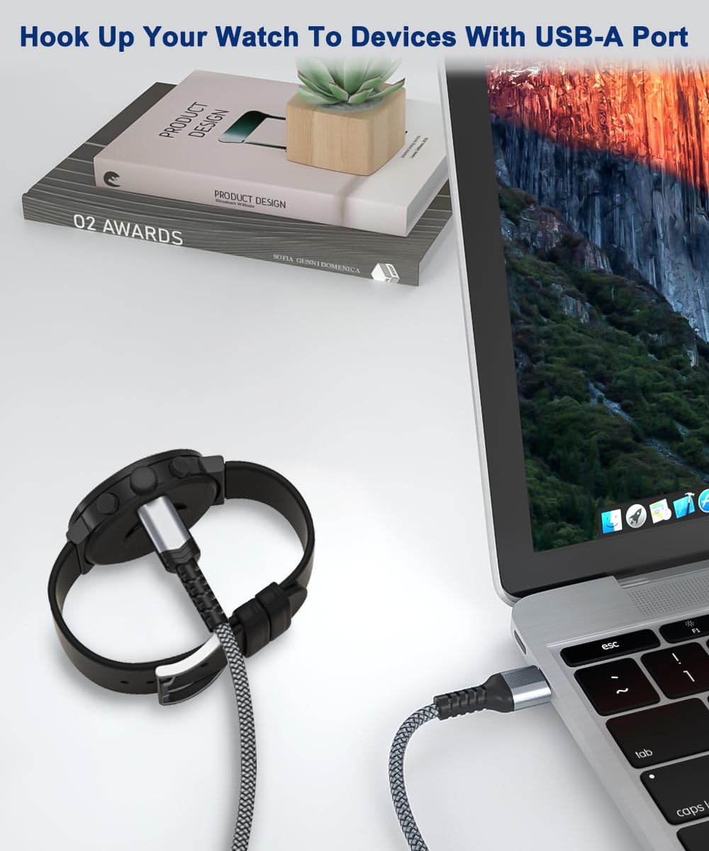 Charger Cable For Garmin Watch 1.8M 2 Pack,Nylon Charging Power Cord For Fenix 5 6 6S 6X 7 7S 7X 8 Plus,Forerunner 745 935 945 45 45S 245 Music,Instinct,Approach S10 S40 S60 G12 S42,Vivoactive 4S